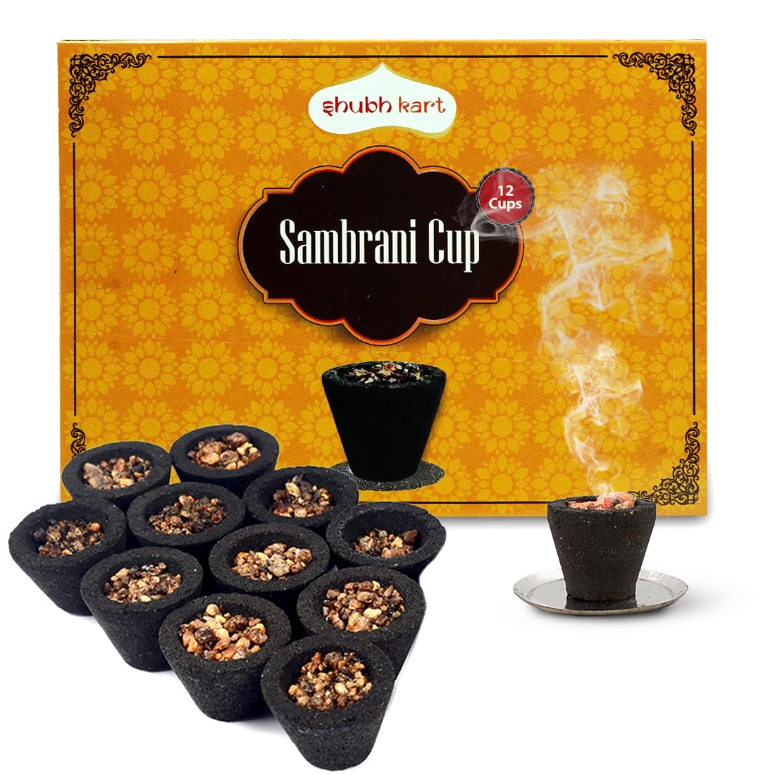 Shubhkart 12 Pcs Premium Sambrani Dhoop Cup, Black | Long Lasting Aroma For Prayer, Puja, And Meditation | Charcoal-Laden Loban