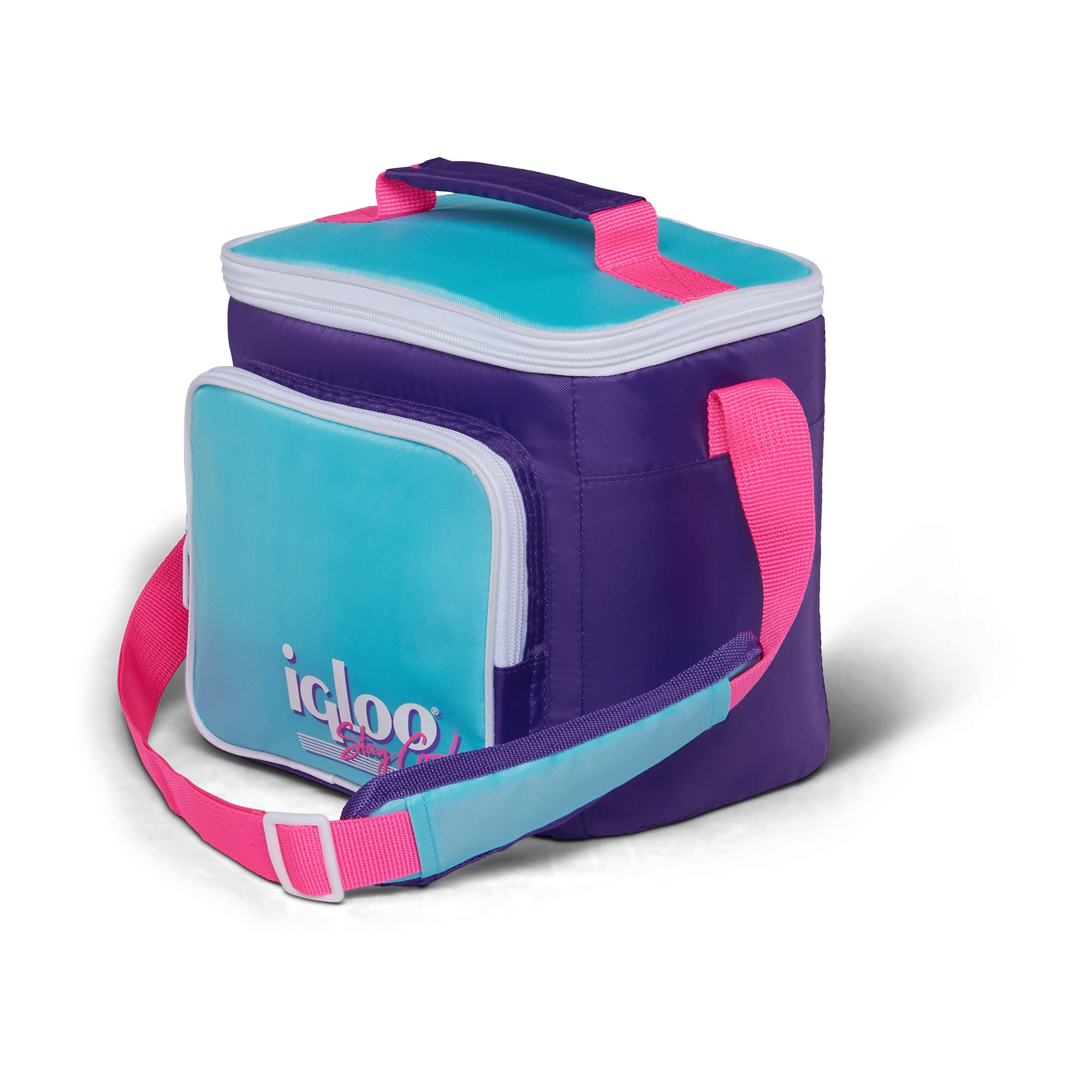 Igloo 90s Retro Collection Square Lunch Box Cooler with Front Pocket and Adjustable Strap, Purple