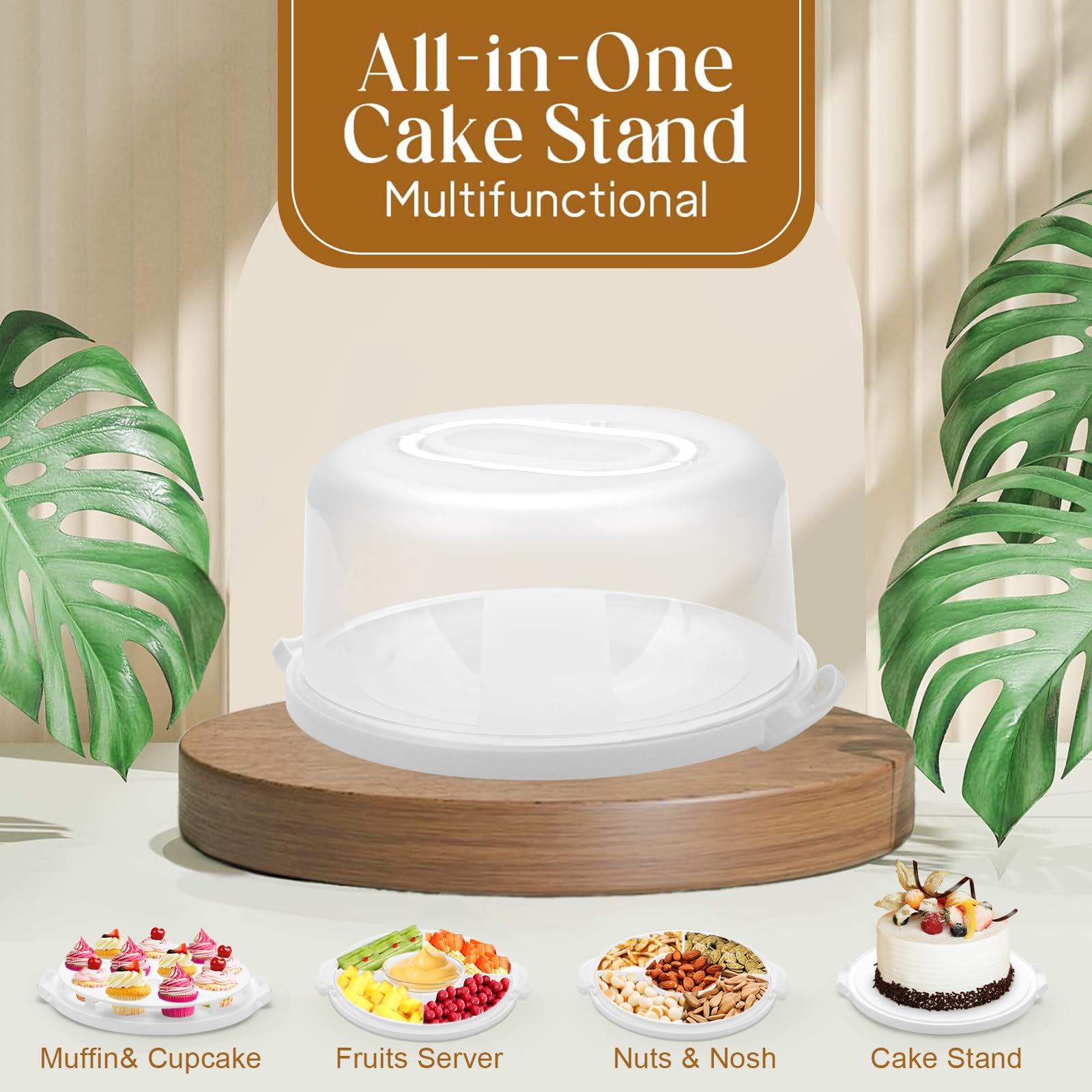 Cake Carrier With Lid And Handle, Multipurpose Cake Stand Fits 10 Inch Cake, Cupcake Containers For 11 Cupcakes,Cake Holder Serv