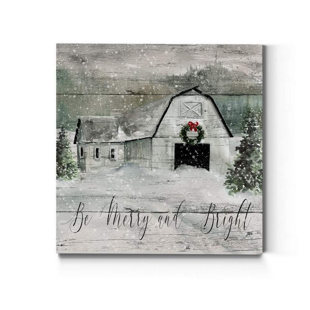 Renditions Gallery Be Merry And Bright Wall Art, Cute Christmas & Winter Artwork, Festive Barn, Faux Wood Look, Premium Gallery