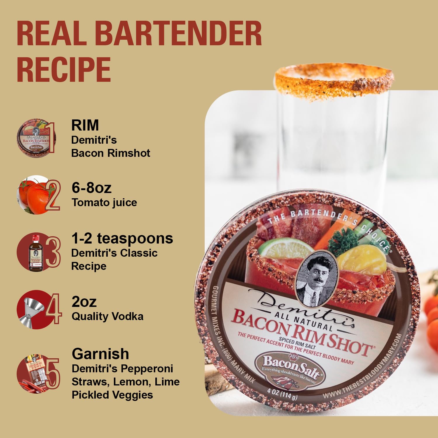 Demitris Bacon Rimshot, Spiced Rim Salt, 4 Ounce Tin