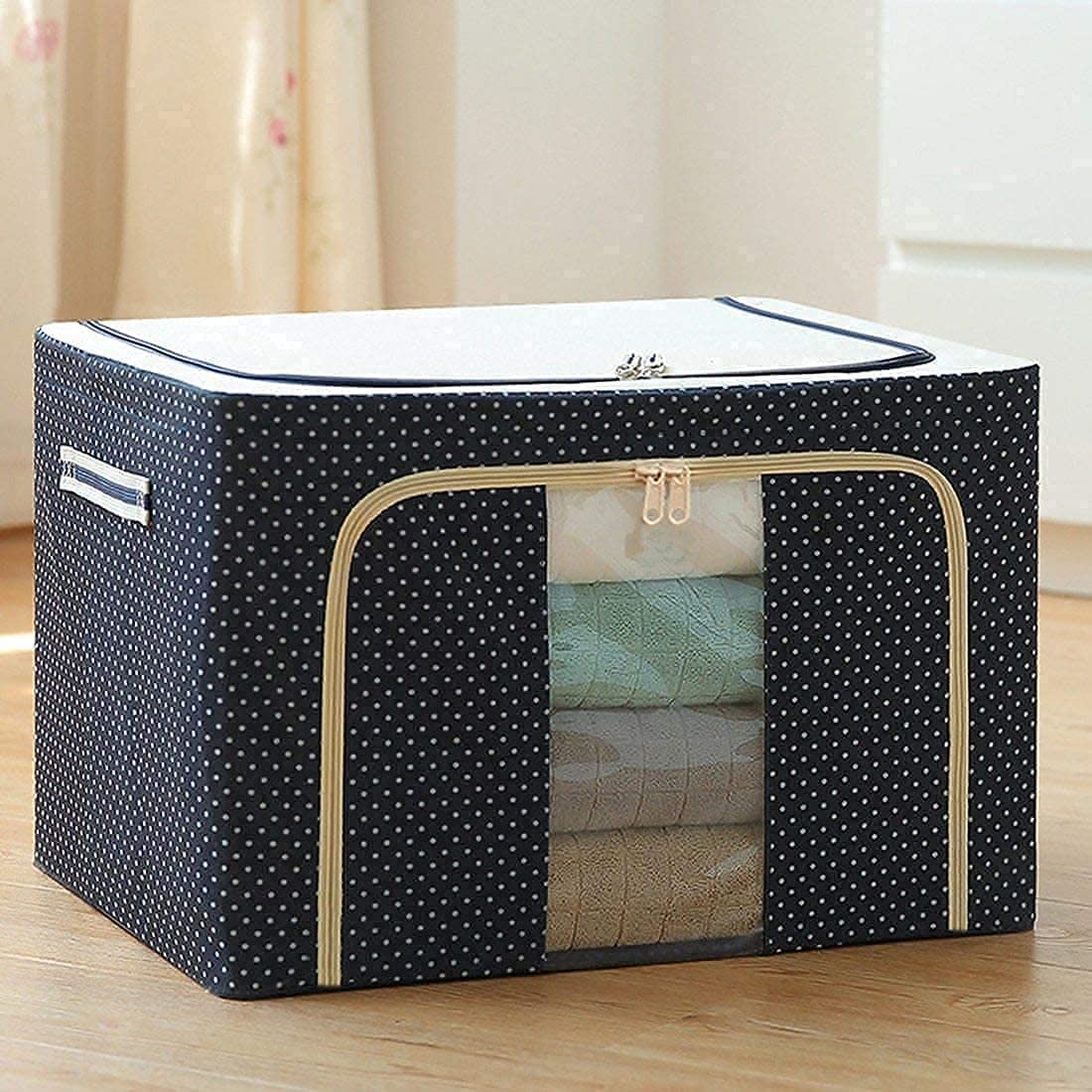 Corevix Clothes Storage Box Foldable Steel Frame Clothes Organizer Storage Box For Wardrobe, Saree, Shirts, And Blanindia Dotts 