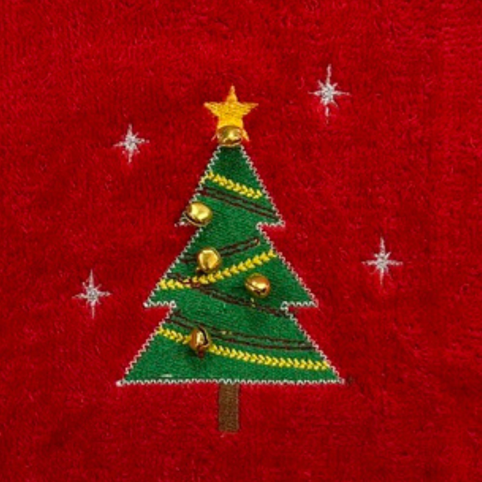 Serafina Home Holiday Christmas Bath Fingertip Towels, Embroidered Christmas Tree With Jingle Bells And Double Stitched Hem On R