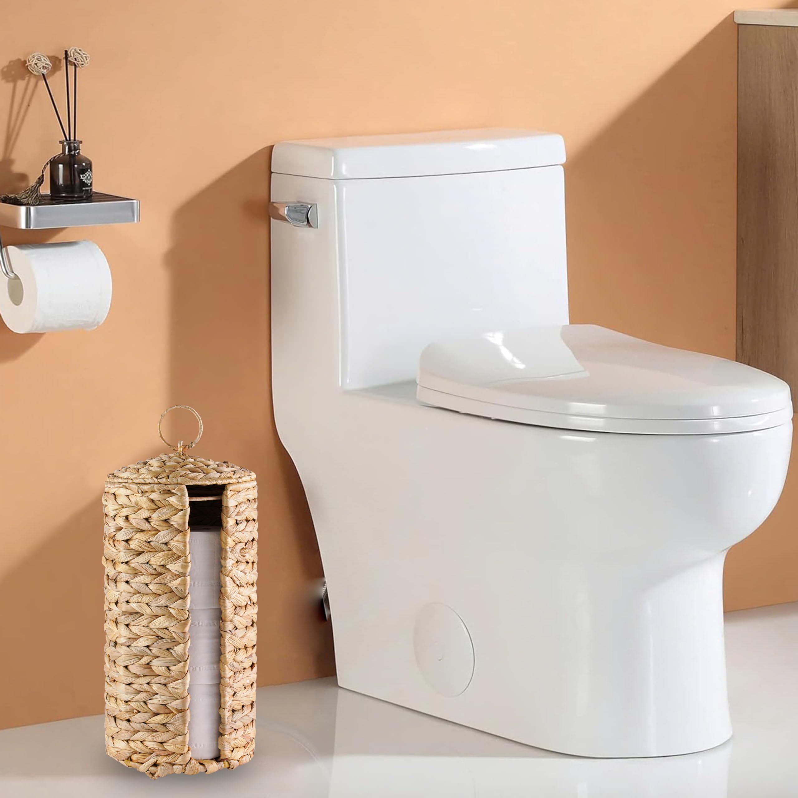 Minhkust Wicker Toilet Paper Storage Stand With Lid - Rattan Toilet Paper Holder With Storage - Boho Woven Toilet Paper Basket F