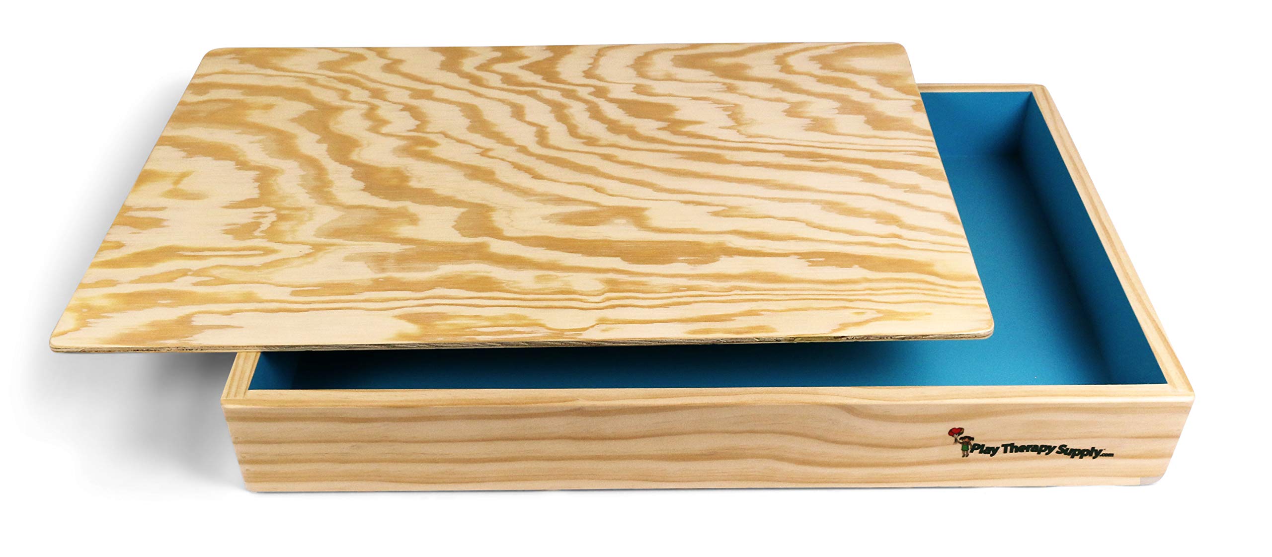 PlayTherapySupply Wooden Sandtray with Lid, 28.5" x 19.5" x 3.5", Blue, Model SAN-BWT