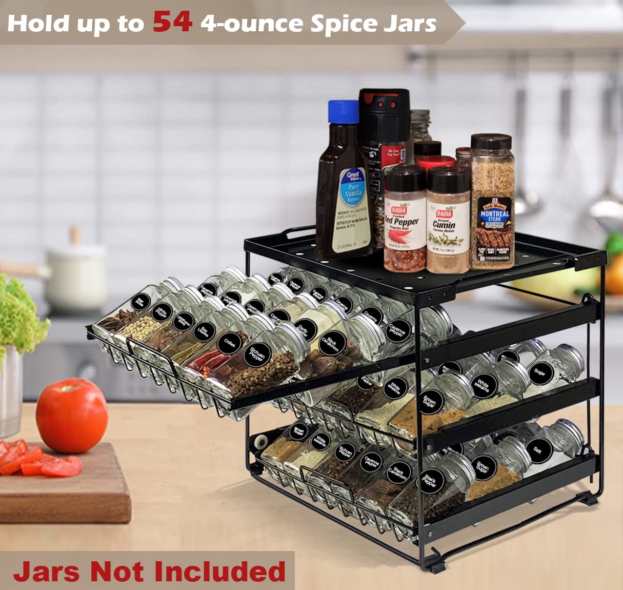 Artibear Upgraded Pull Out Spice Rack Organizer For Cabinet Storage Upto 54 Jars, 3-Tier Seasoning Shelf Holder For Kitchen Pant