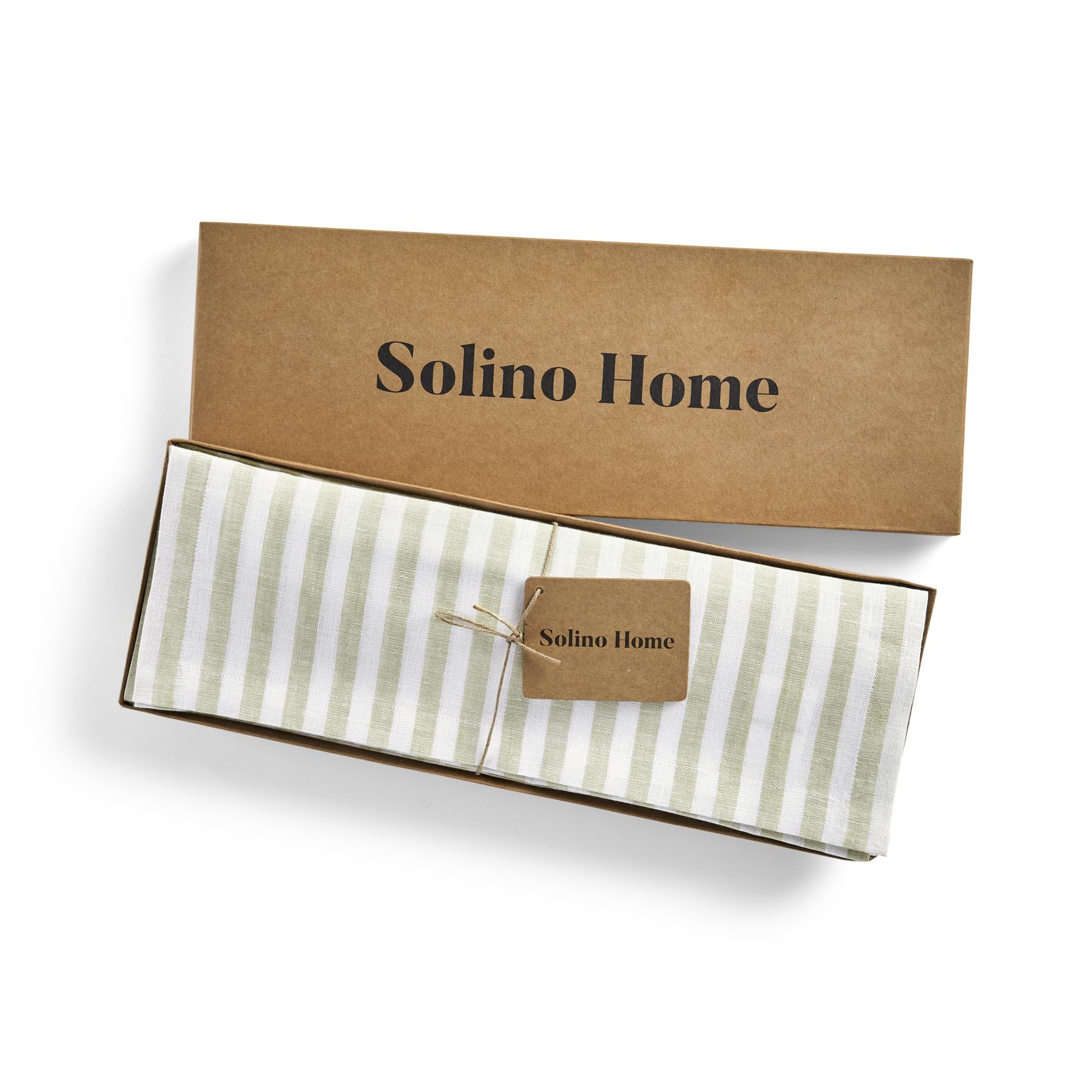 Solino Home Stripe Linen Placemats 19'' L X 14'' W Inch - 100% Pure Linen Sage And White Cloth Placemats Set Of 4 - Amalfi Strip