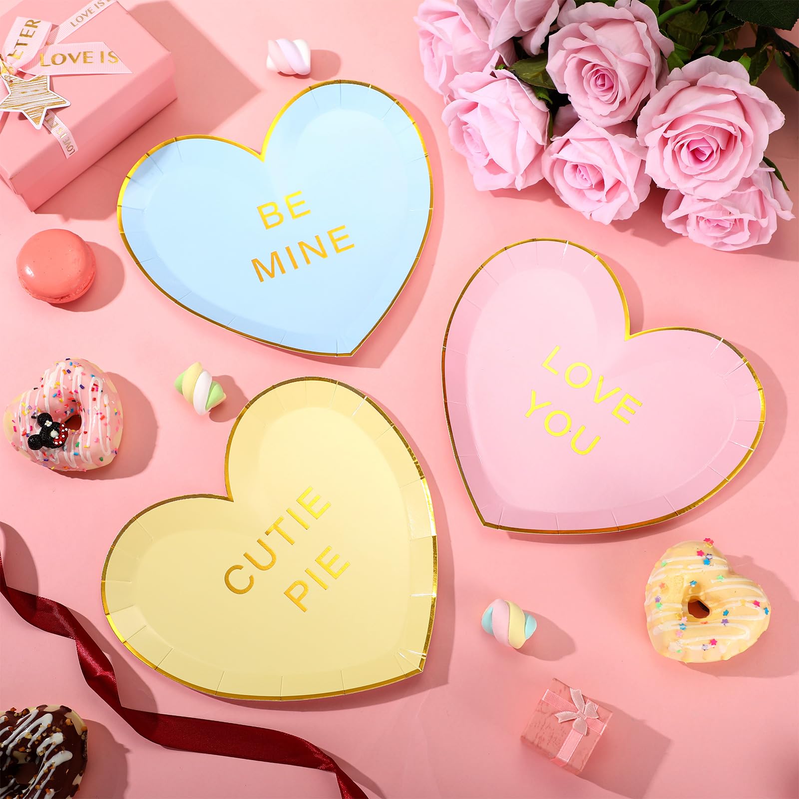 Suclain 60 Pcs Valentine'S Day Paper Plates 9'' Heart Shaped Paper Plates Disposable Heart Tableware Valentine'S Day Party Dinne