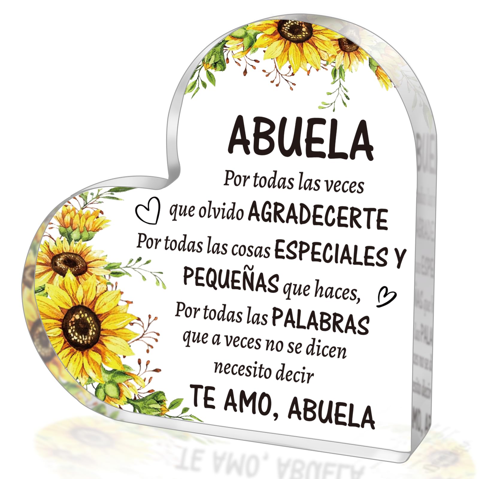SUEHHYY Birthday Gifts for Grandma in Spanish, Regalos para Abuela Acrylic Heart Sign Keepsake Presents, Mothers Day Christmas V