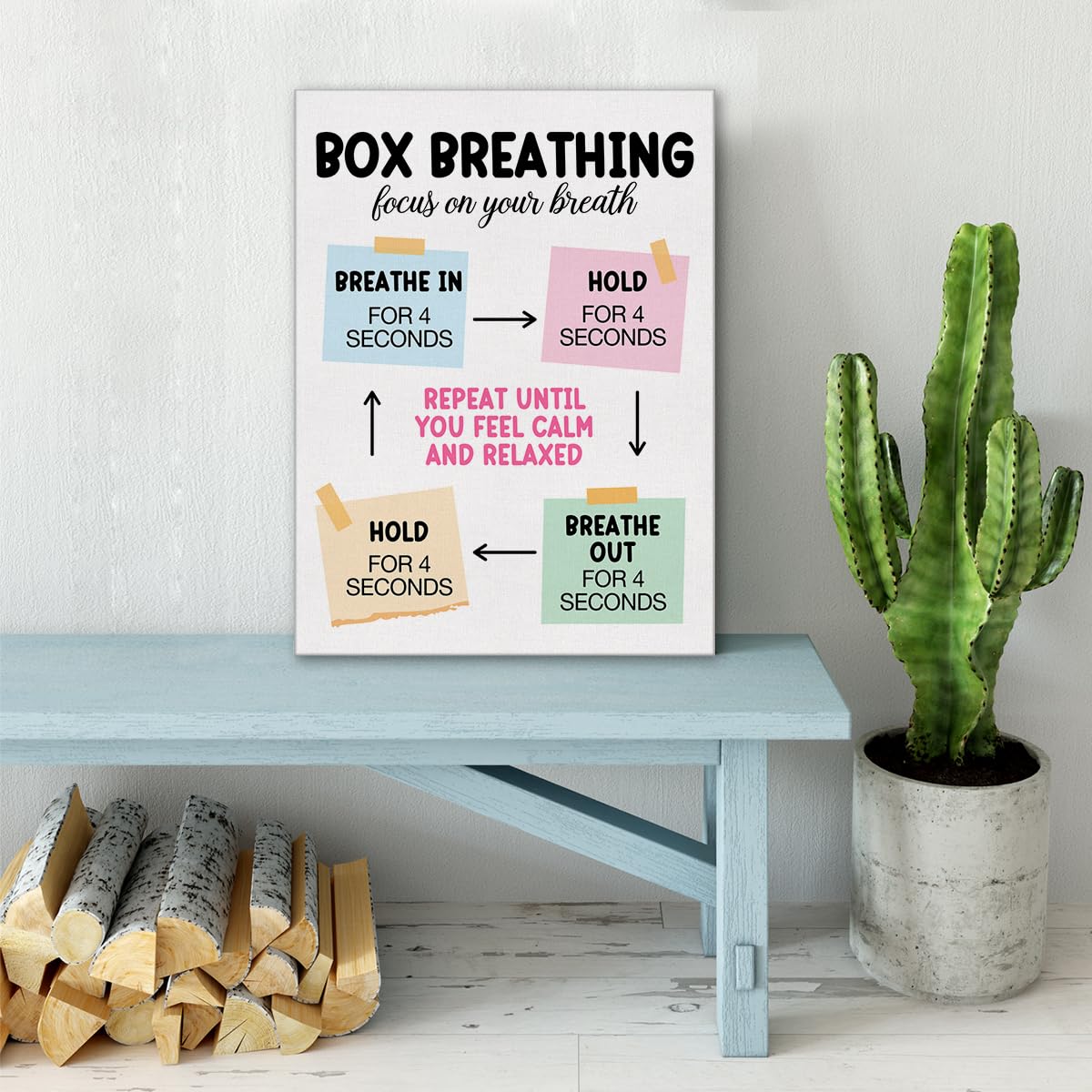 Mental Health Wall Art Canvas Painting Print Framed Box Breathing Canvas Poster Sign for Therapy Office School Counselor Office