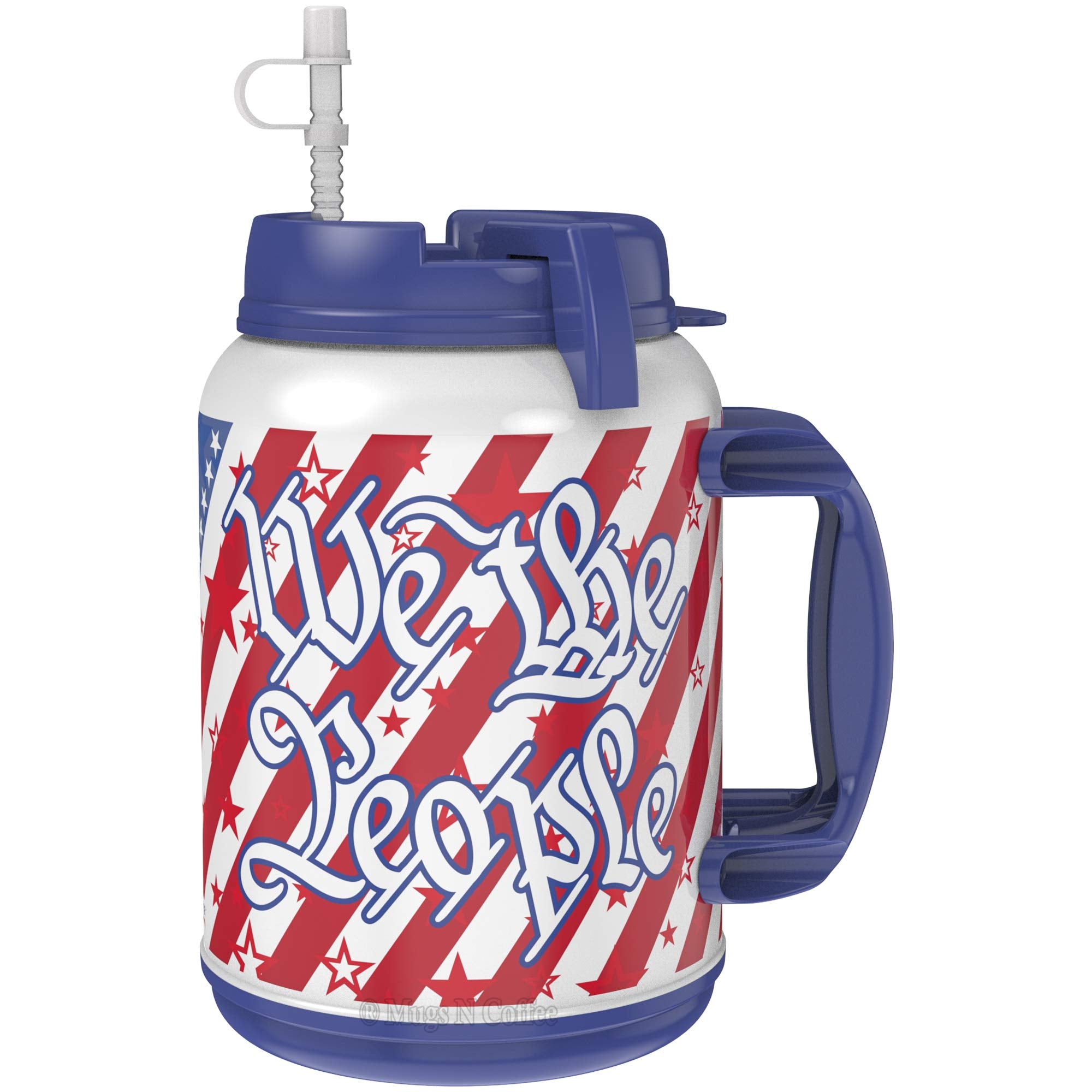 Mugs N Coffee 64 oz Travel Mug  We The People American Flag & Eagle  Double Wall Insulated  BPAFree, LeakResistant  Includ