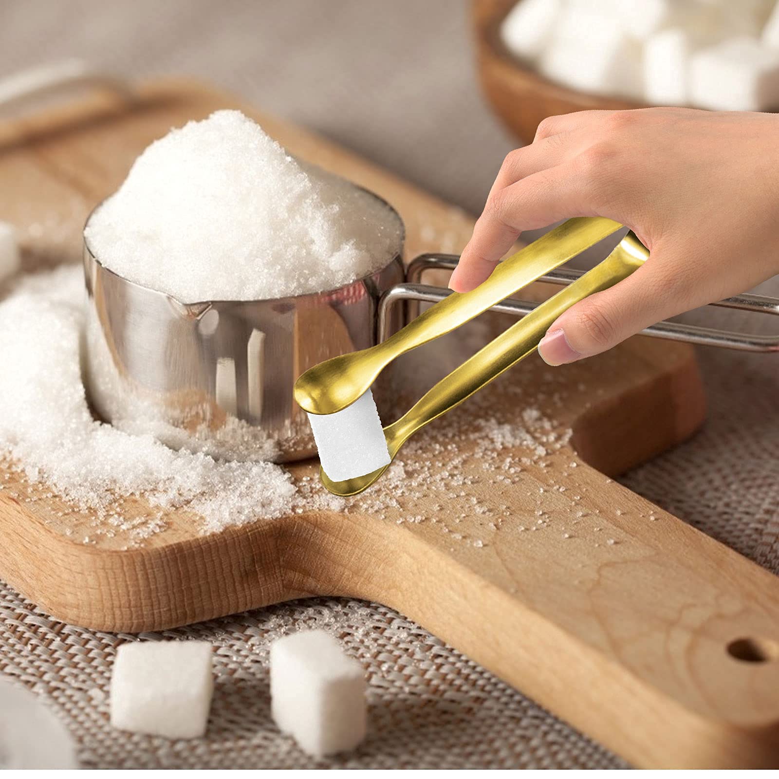 Jcren 12 Pcs Serving Tongs, Small Serving Utensils For Parties Catering Gold Tongs, Food-Grade 304 Stainless Steel Mini Appetize