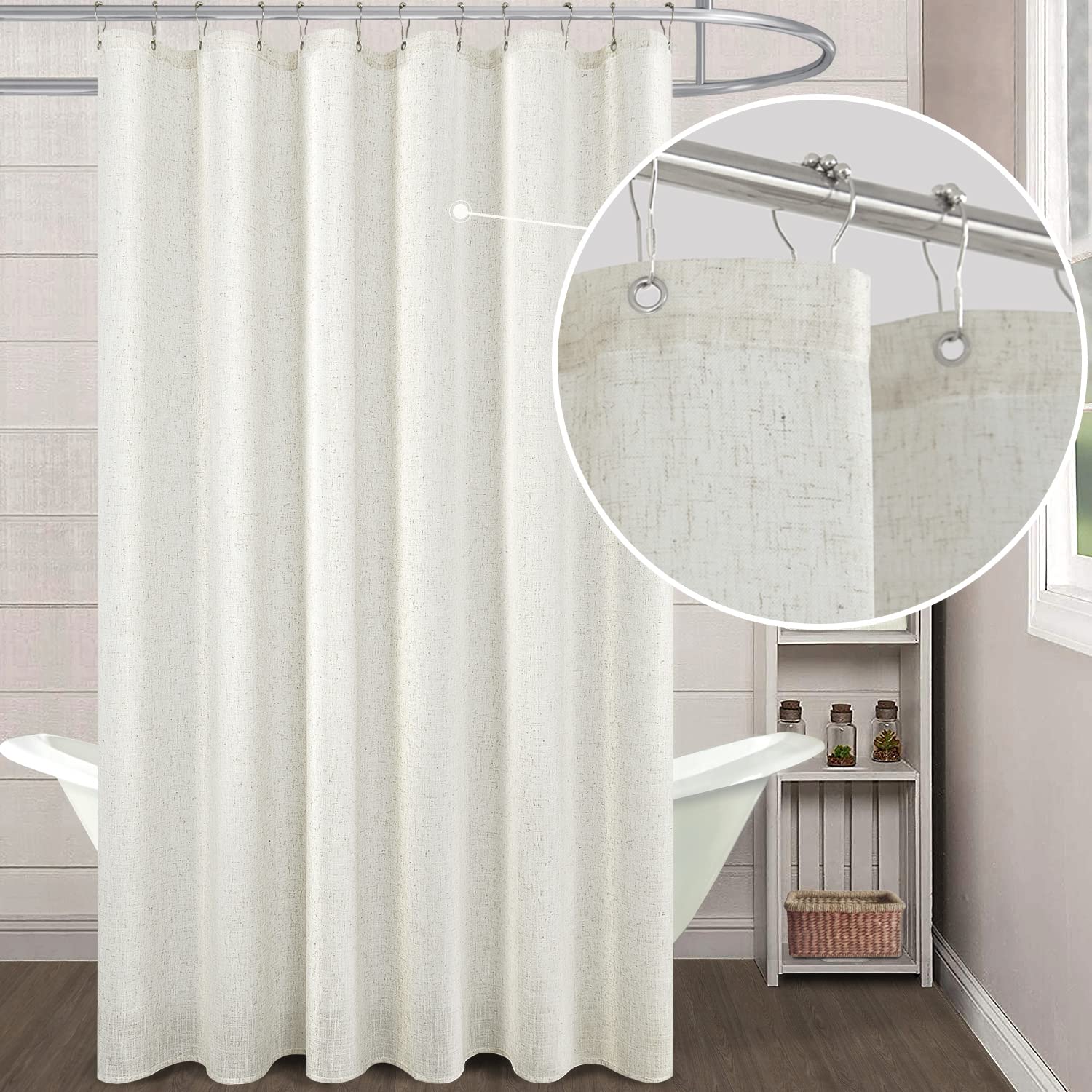 Koufall Extra Long Shower Curtains 84 Inch Length For Bathroom Waterproof Xlong Duck Cloth Rustic Fabric Elegante Linen Shower C