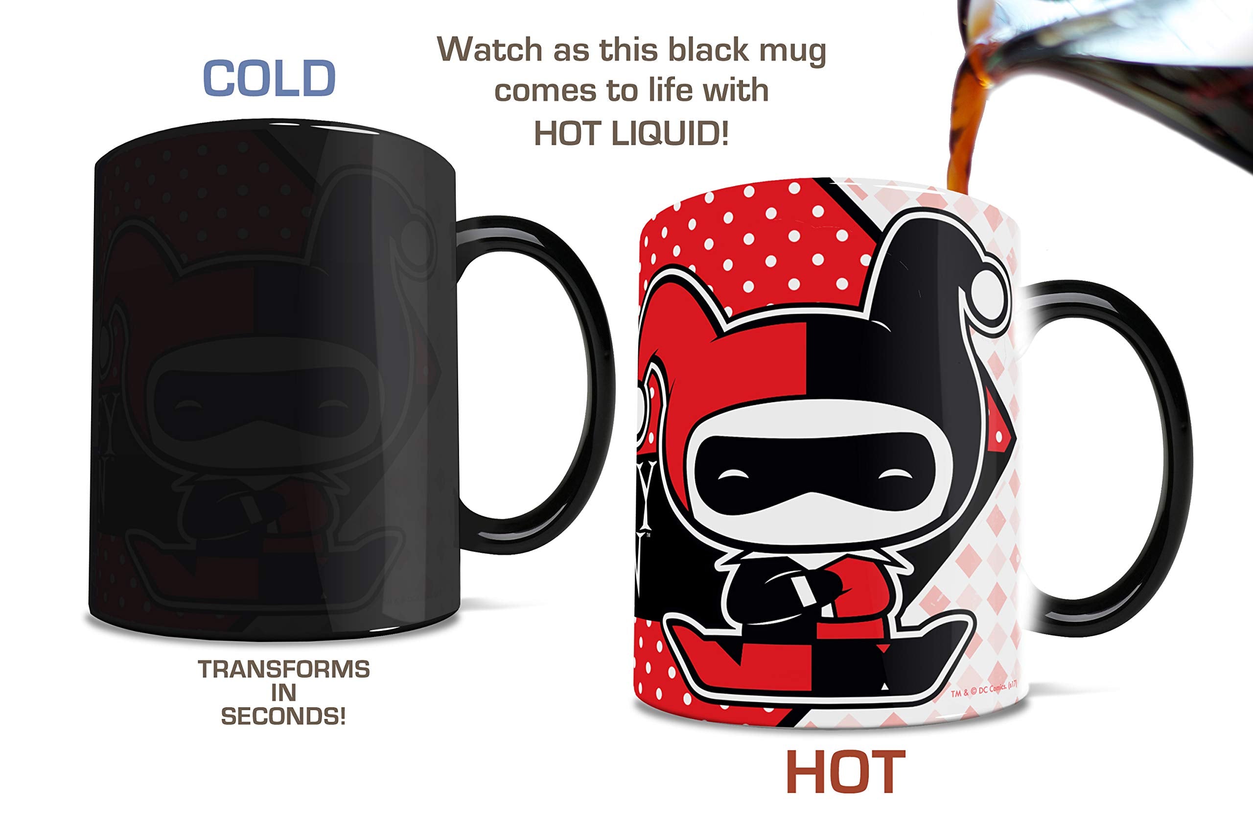 Morphing Mugs Dc Comics - Harley Quinn - Chibi Cartoon - Justice League - 11 Oz Heat Sensitive Mug - Ceramic Color Changing Coff