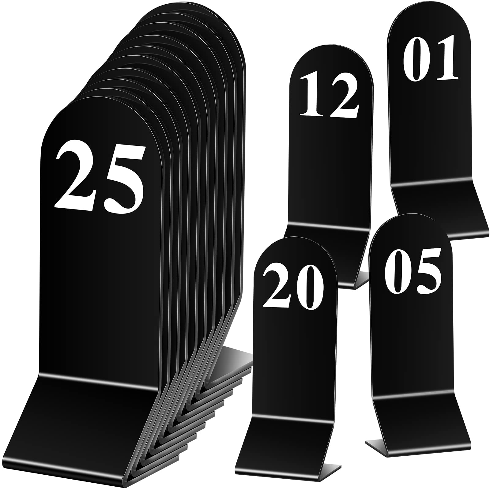 Remerry 25 Pieces Table Numbers 1-25 Acrylic Tent Acrylic Double Sided Number Cards Black Tent Wedding Restaurant Table Numbers 