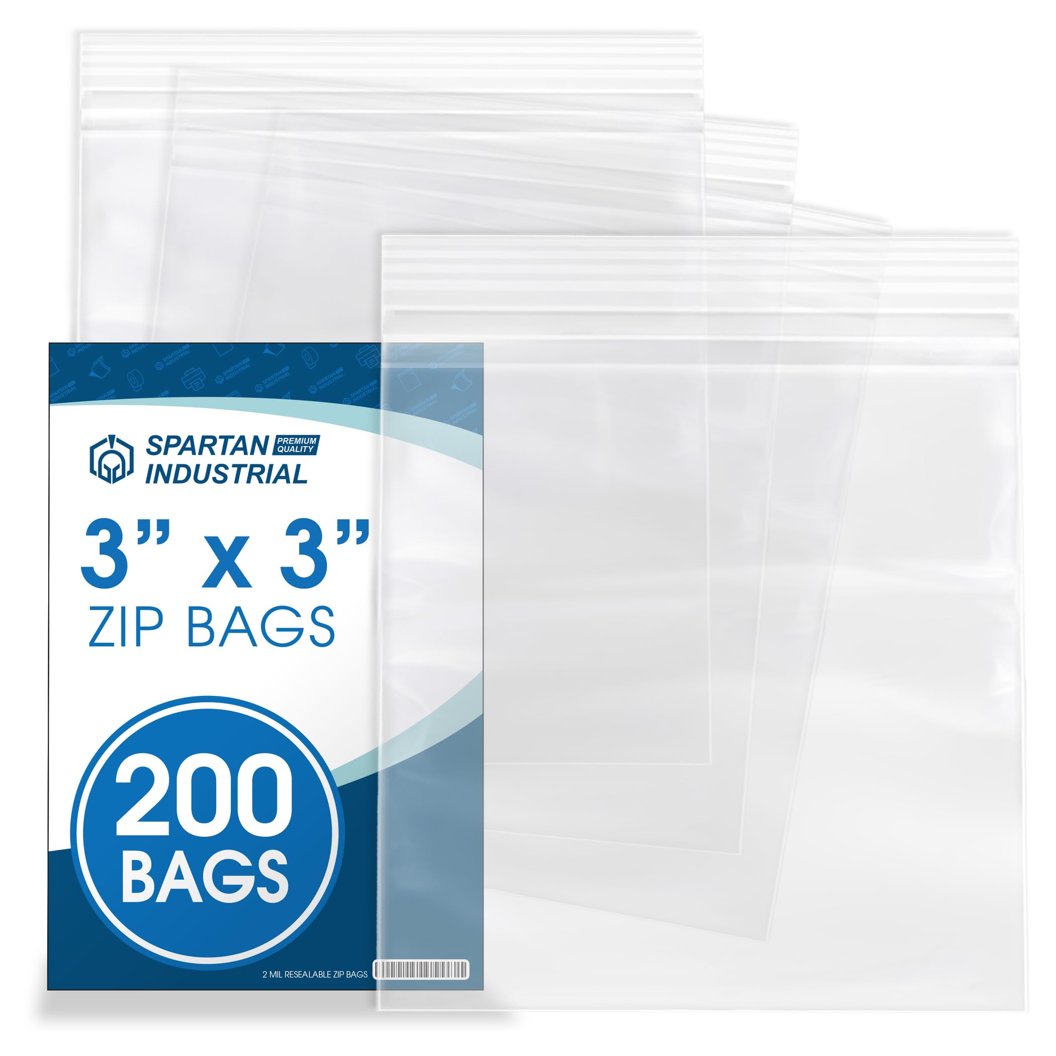 Spartan Industrial - 3    X 3    (200 Count) 2 Mil Clear Reclosable Zip Plastic Poly Bags with Resealable Lock Seal Zipper