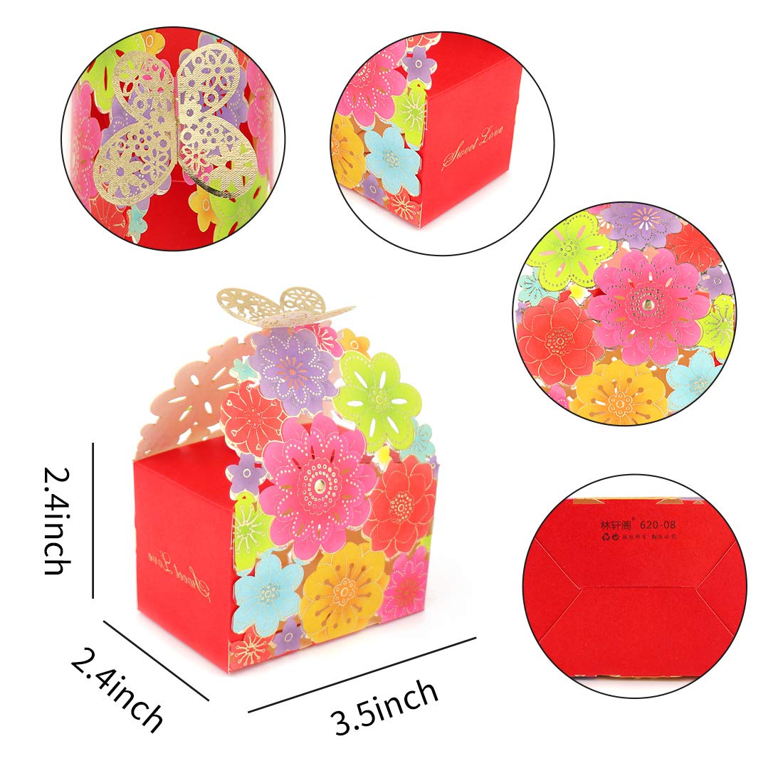 Kslong 50Pcs Flower Butterfly Favor Boxes,Laser Cut Wedding Favor Boxes For Party Decoration,Cute Candy Chocolate Gift Boxes For