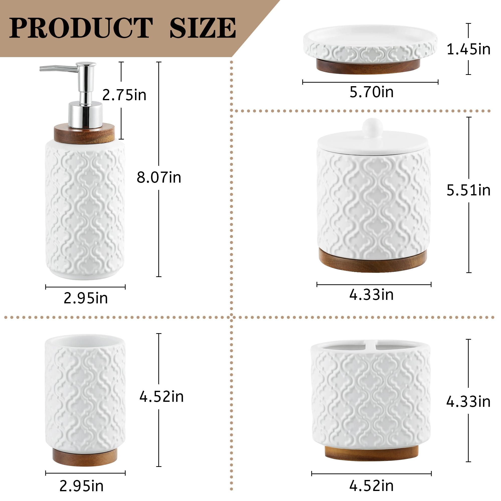 Rqyixi Bathroom Accessories Set 5 Pieces Toothbrush Holder Soap Dispenser Ceramic Bathroom Accessory Set Contain Cotton Swab Jar