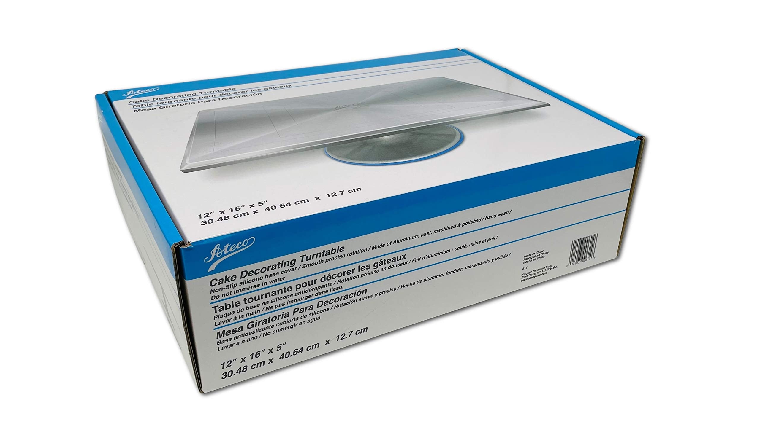 Ateco Revolving Cake Decorating Stand, 614 Rectangle, Aluminum Base, White