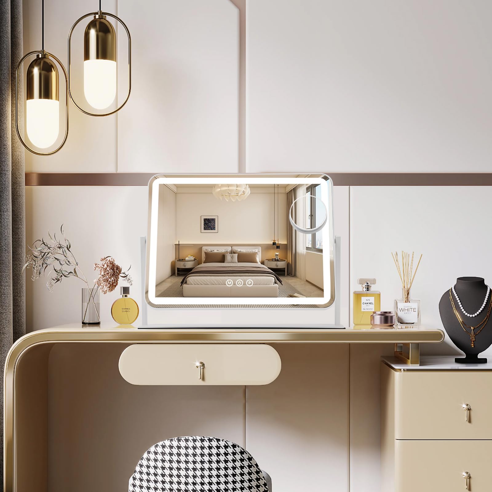 Vikert Vanity Mirror With Lights 5X Magnification Spot Mirror, Makeup Mirror With Lights, Lighted Makeup Mirror With 3 Color Lig