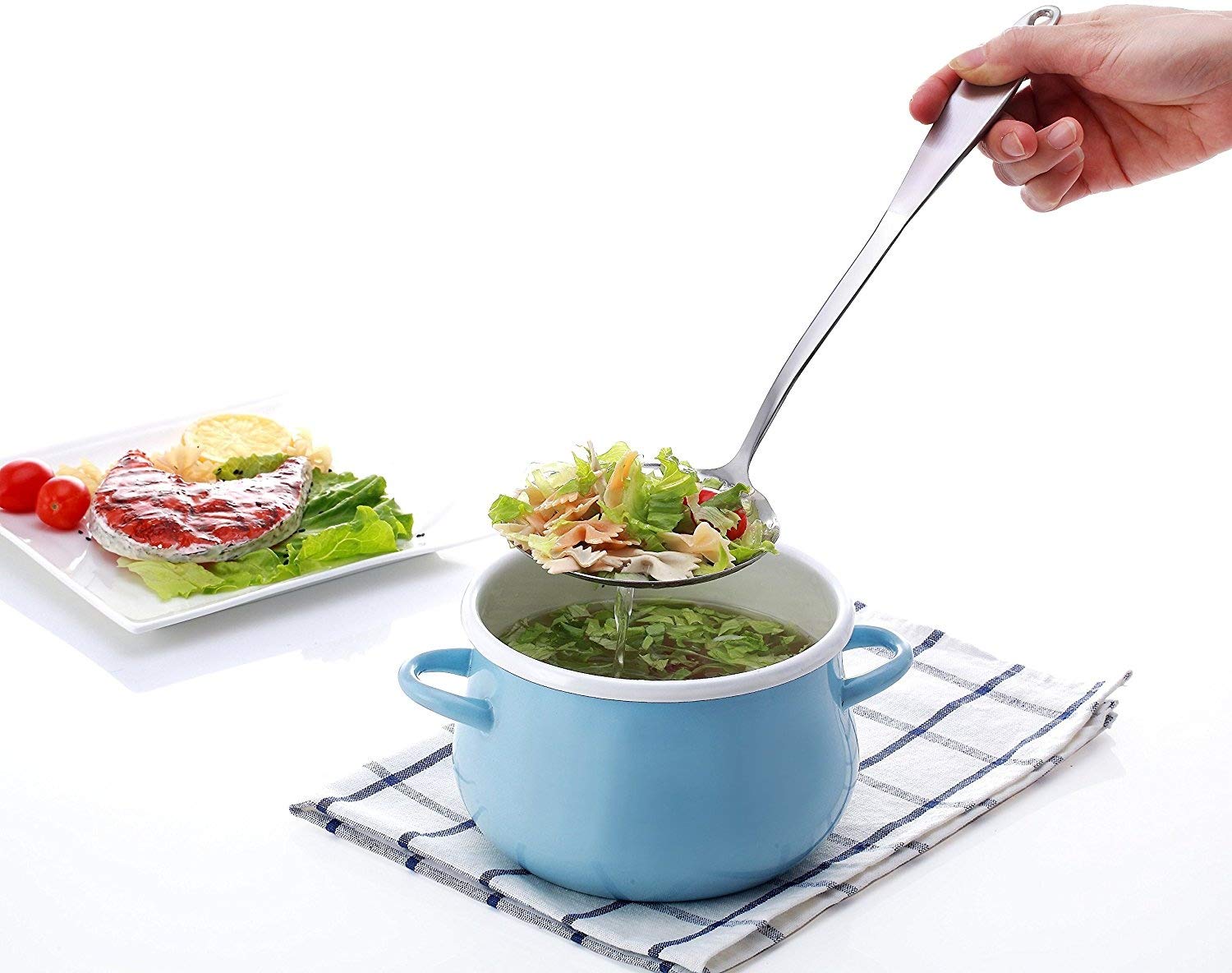 Skimmer Spoon/Strainer Ladle - Stainless Steel - With Sanding Handle - Perforated Style For Kitchen Food (13-In)