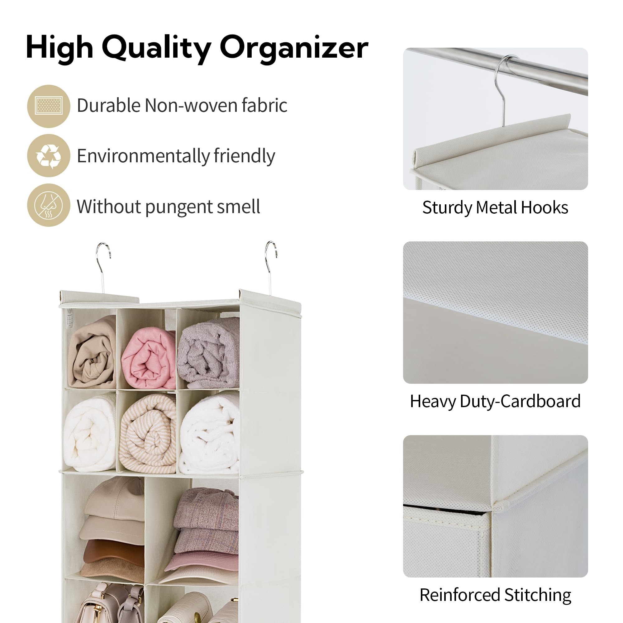 Granny Says Hanging Closet Organizer With Drawers, 6 Shelf Dividers Closet Hanging Organizer, Foldable Hanging Shelves For Close