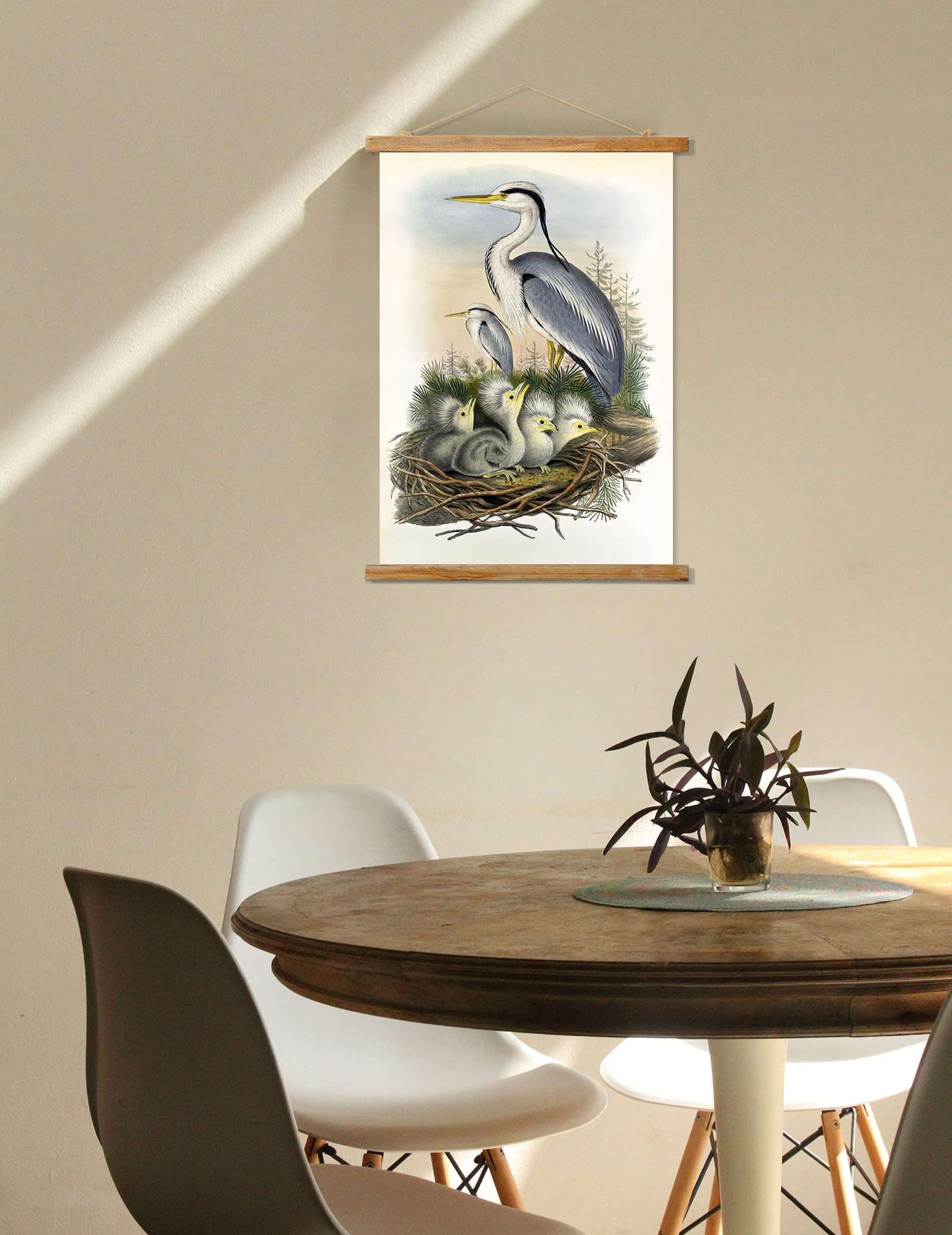 Vintage Waterbird Poster, Rustic Room Aesthetic, Retro Wall Art Prints Without Fading, Printed On Linen With Wood Frames, Ready