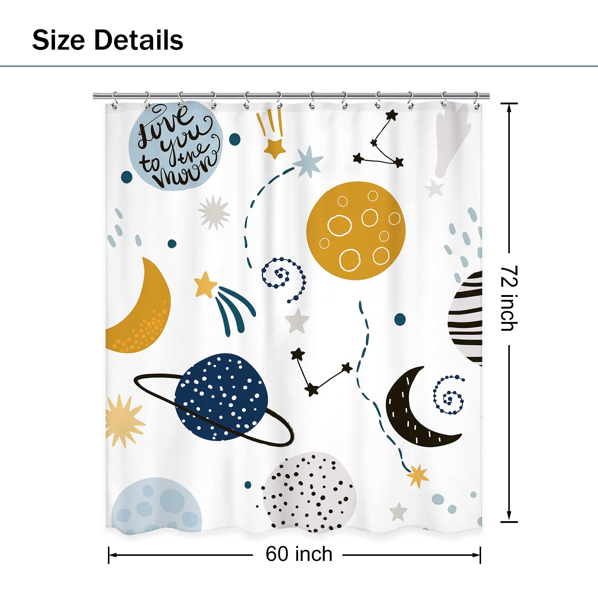 Ufeela Kids Boys Shower Curtain Cartoon Planet Cute Universe Galaxy Space Moon Kid Shower Curtain Bathroom Set Baby Print Cosmos