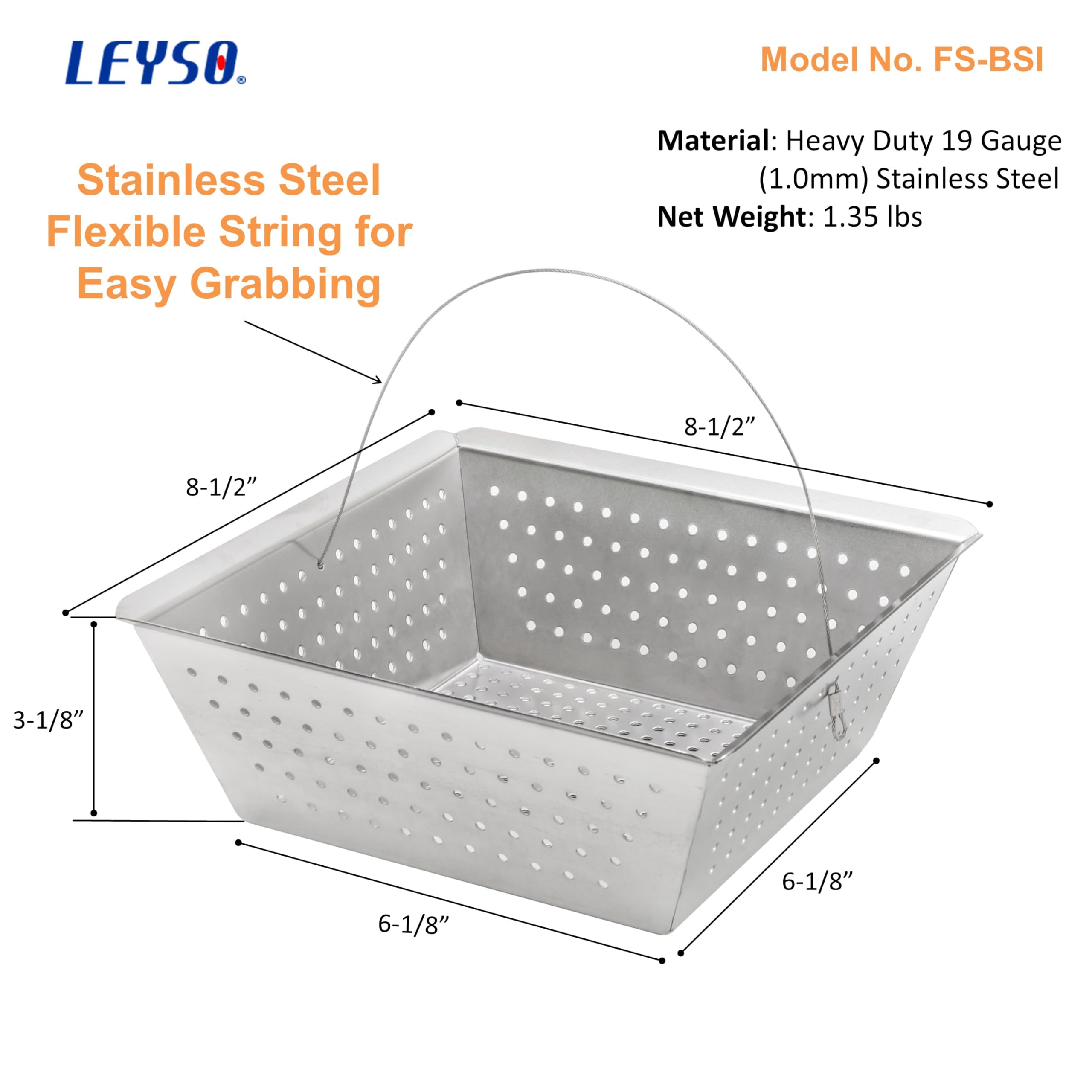Leyso Stainless Steel Floor Sink Drop-In Basket Strainer Sink Drain Cover 8-1/2'' X 8-1/2    X 3-1/8    For Kitchen, Restaurant,