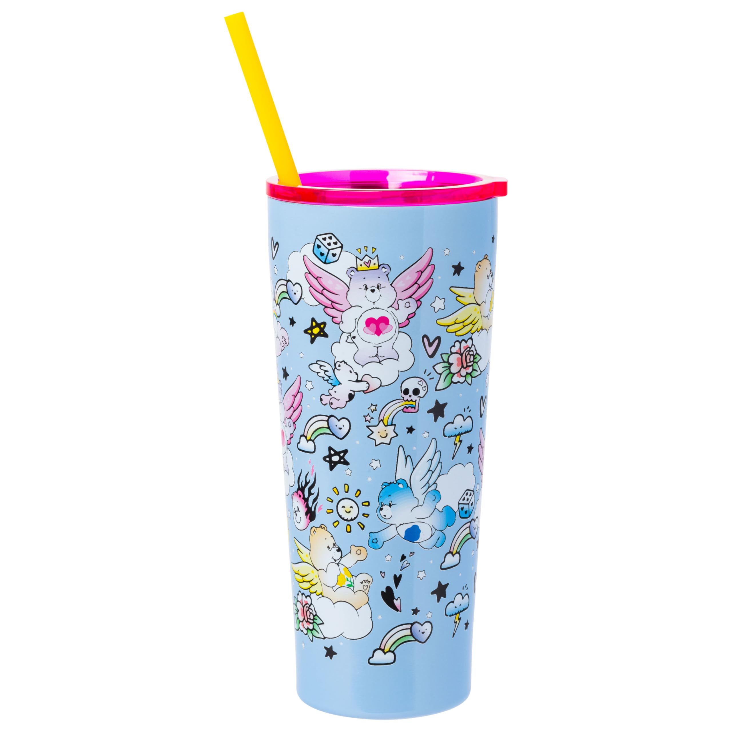 Silver Buffalo Care Bears Featuring Grumpy, Love-A-Lot, Cheer, Wish, and Good Luck Bears Double Walled Stainless Steel Tumbler w