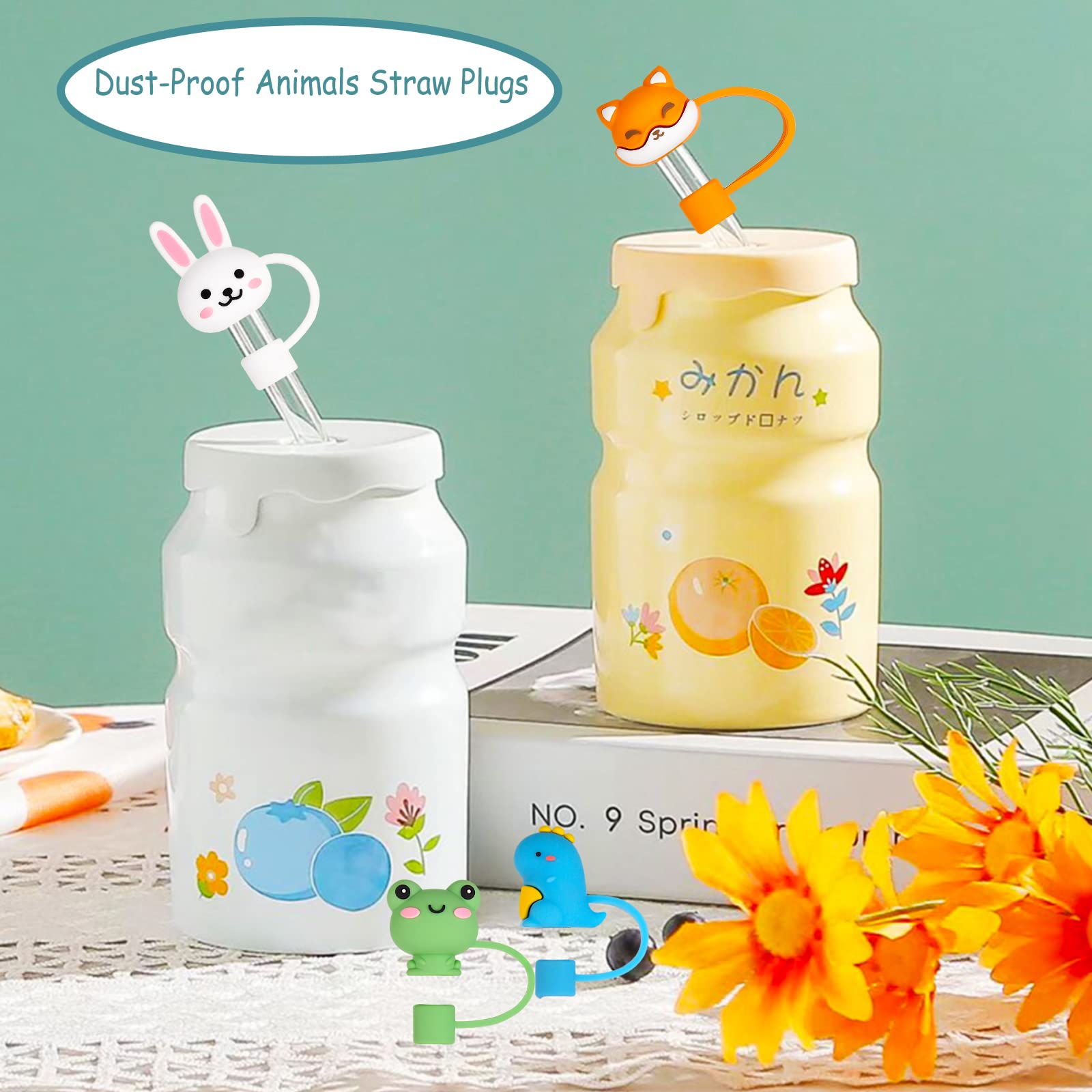 8Pcs Animals Straw Tips Cover Reusable 6Mm Straw Toppers Dust-Proof Straw Protector Cover Plugs For Tumblers Small Straws Portab