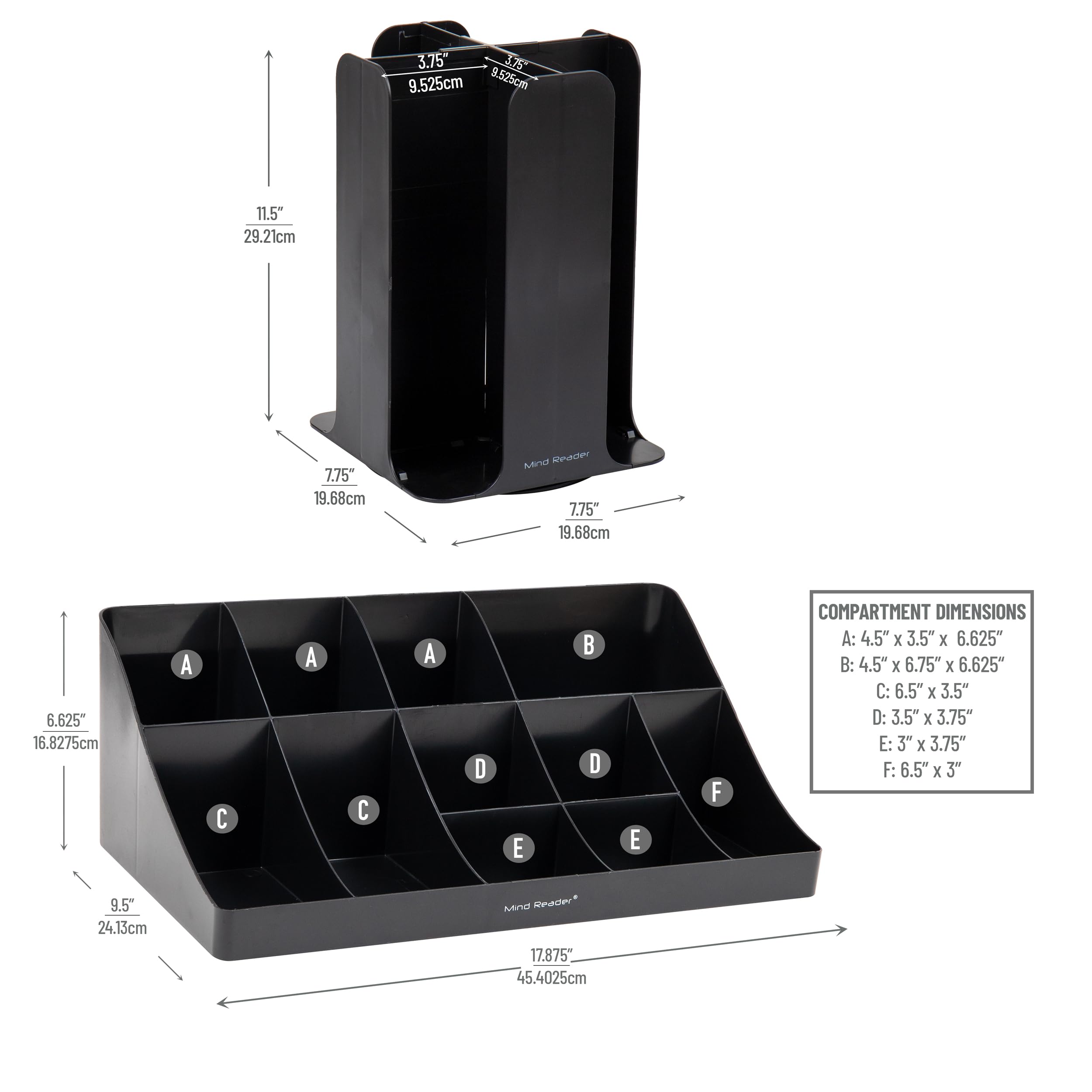Mind Reader Cup Carousel And Condiment Organizer Set, 7.75''L X 7.75''W X 11.5''H, Black