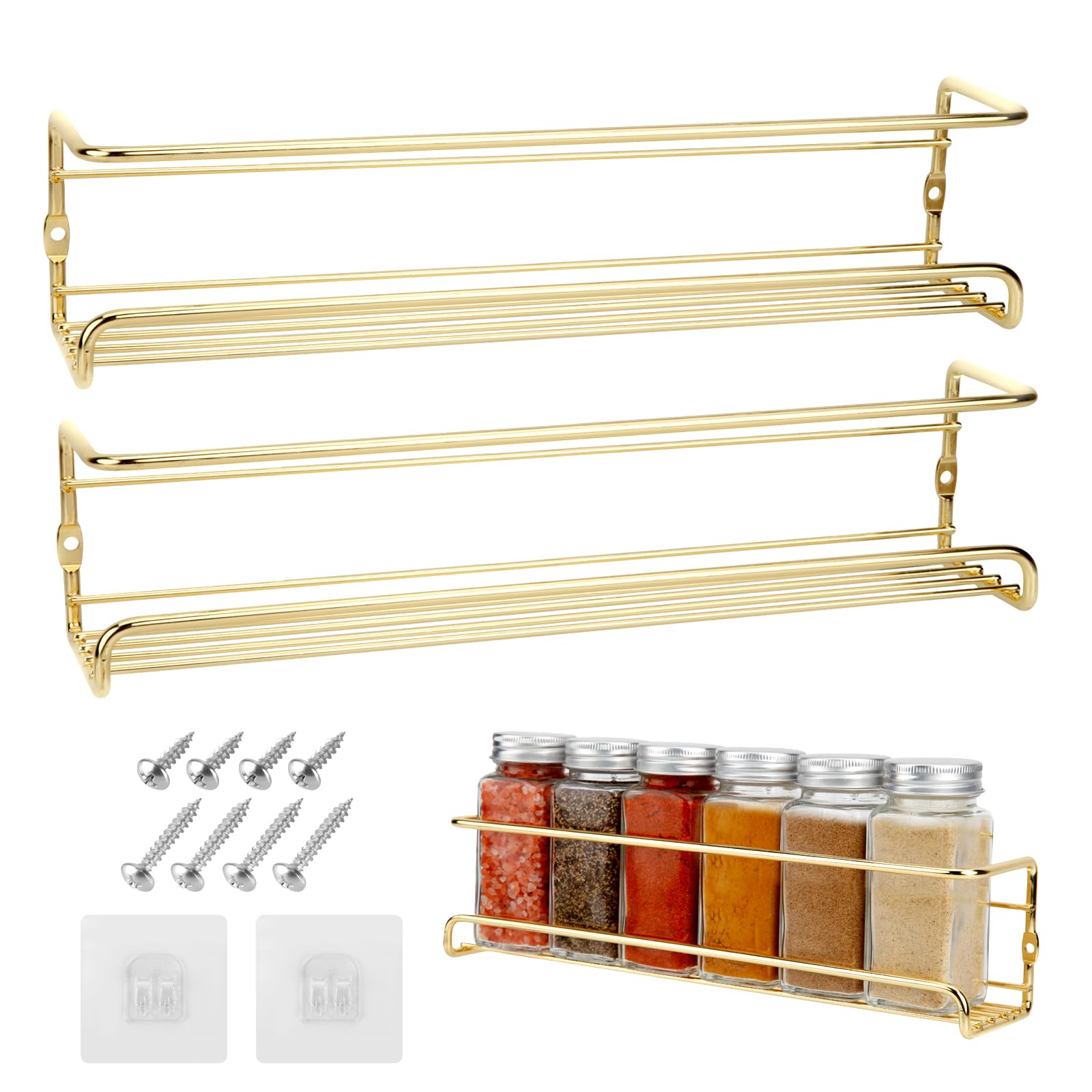Blueden 2 Pack Self Adhesive Wall Mounted Fridge Refrigerator Spice Racks,Metal Kitchen Seasoning Jar Organizer For Space Saver,