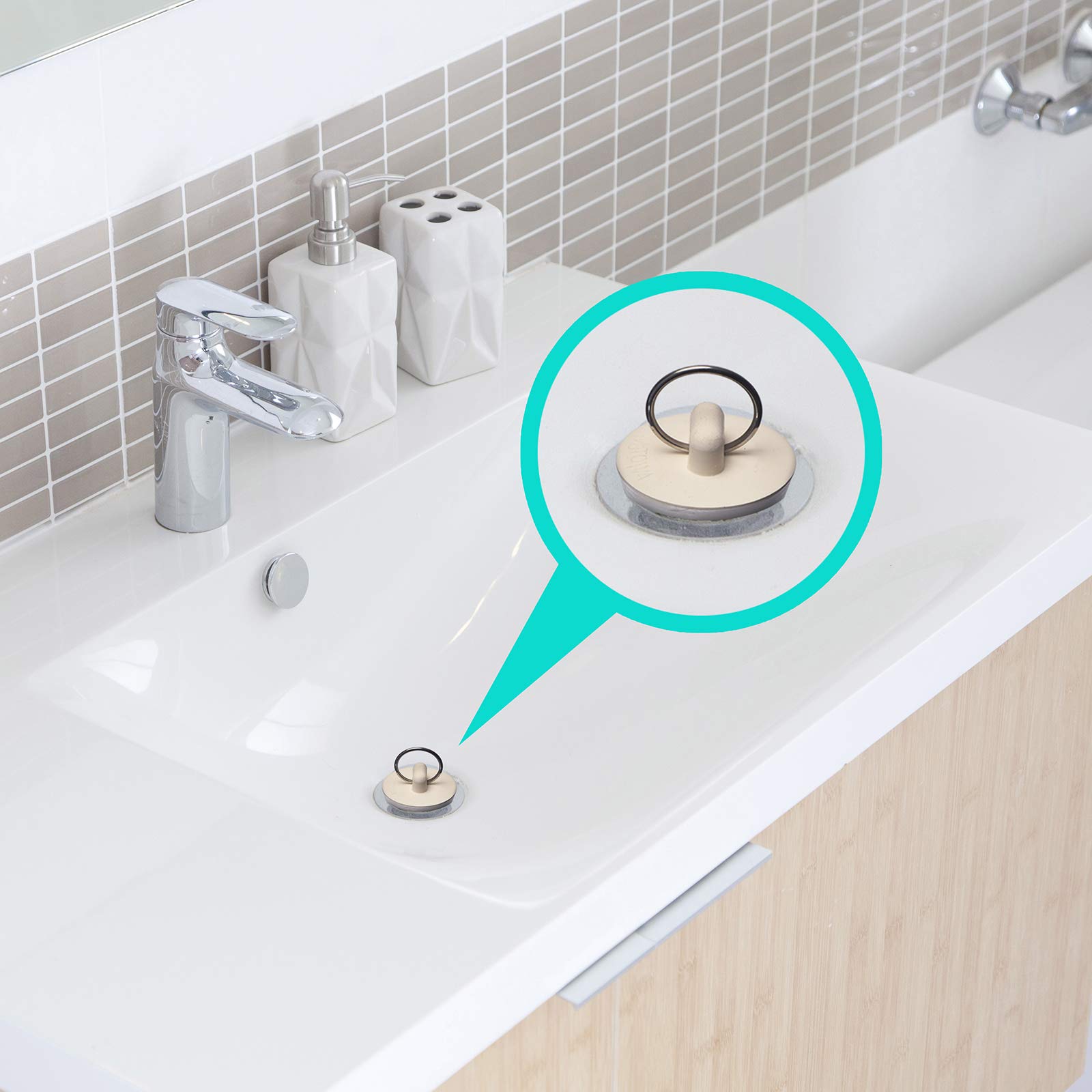 4 Pack - Bathroom Sink Strainers and Stopper Plug Combo - 2.125'' Top / 1'' Basket  Stainless Steel Strainers and Rubber Plug Stopper for Standard Bathroom Sink  Utility  Slop  Lavatory and RV Sink