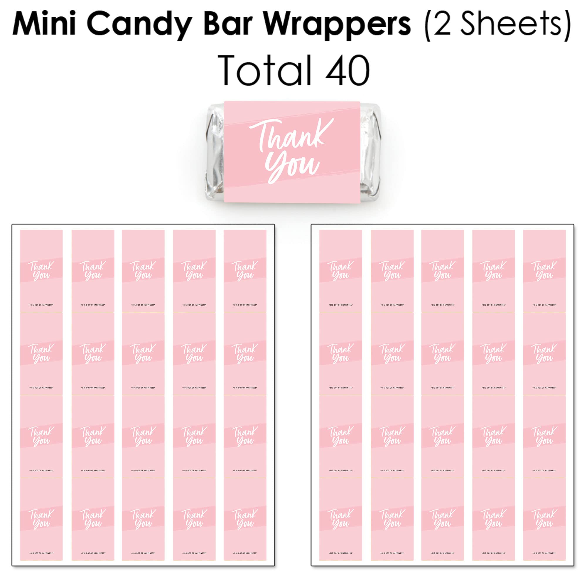 Big Dot Of Happiness Pink Elegantly Simple - Mini Candy Bar Wrappers, Round Candy Stickers And Circle Stickers - Guest Party Fav