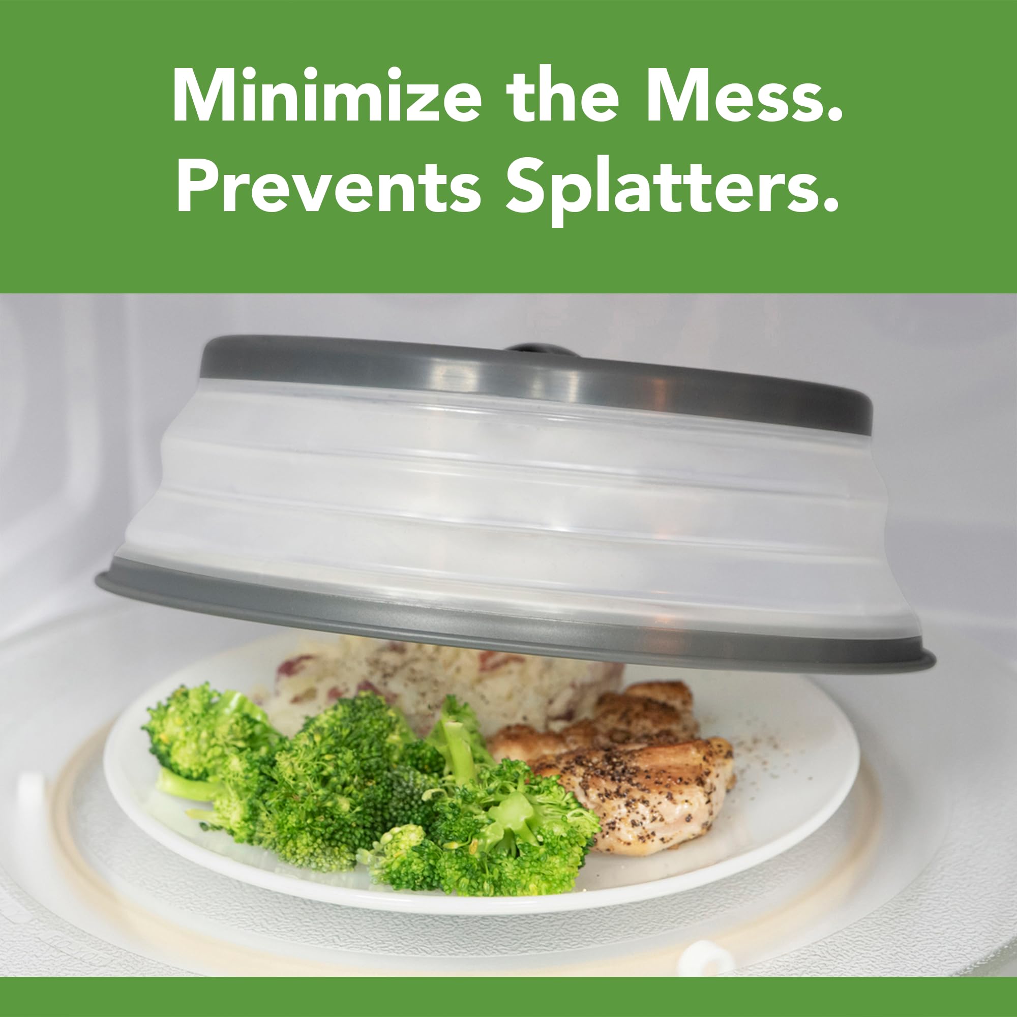 Tovolo Microwave Splatter Cover For Food, Medium (Charcoal) - Collapsible & Vented Silicone Splatter Guard Lid - Microwave Plate