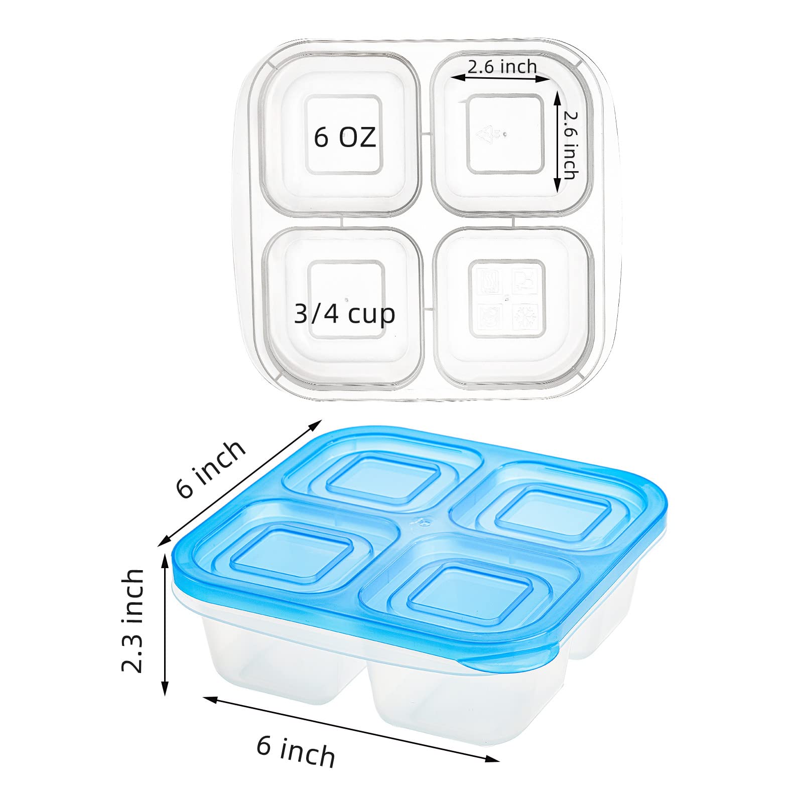 Avla 10 Pack Bento Snack Boxes, Reusable Meal Prep Containers, 4-Compartment To Go Bento Lunch Boxes, Stackable Divided Food Sto