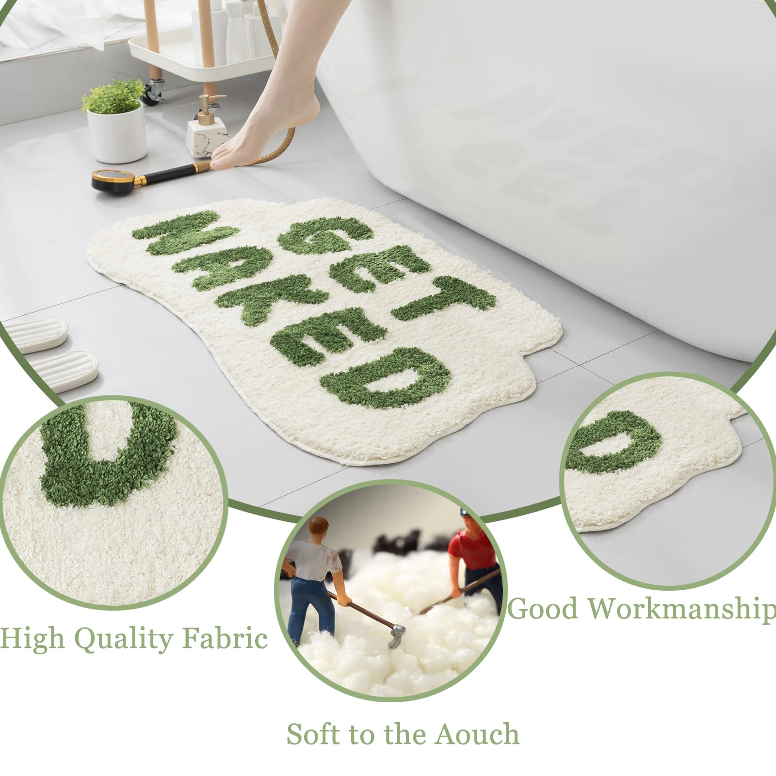 Fpywo Get Naked Bath Mat Green,Cute Get Naked Bathroom Rugs,Soft Non Slip Green Bath Rugs Funny Shower Floor Mat For Bathroom Ap