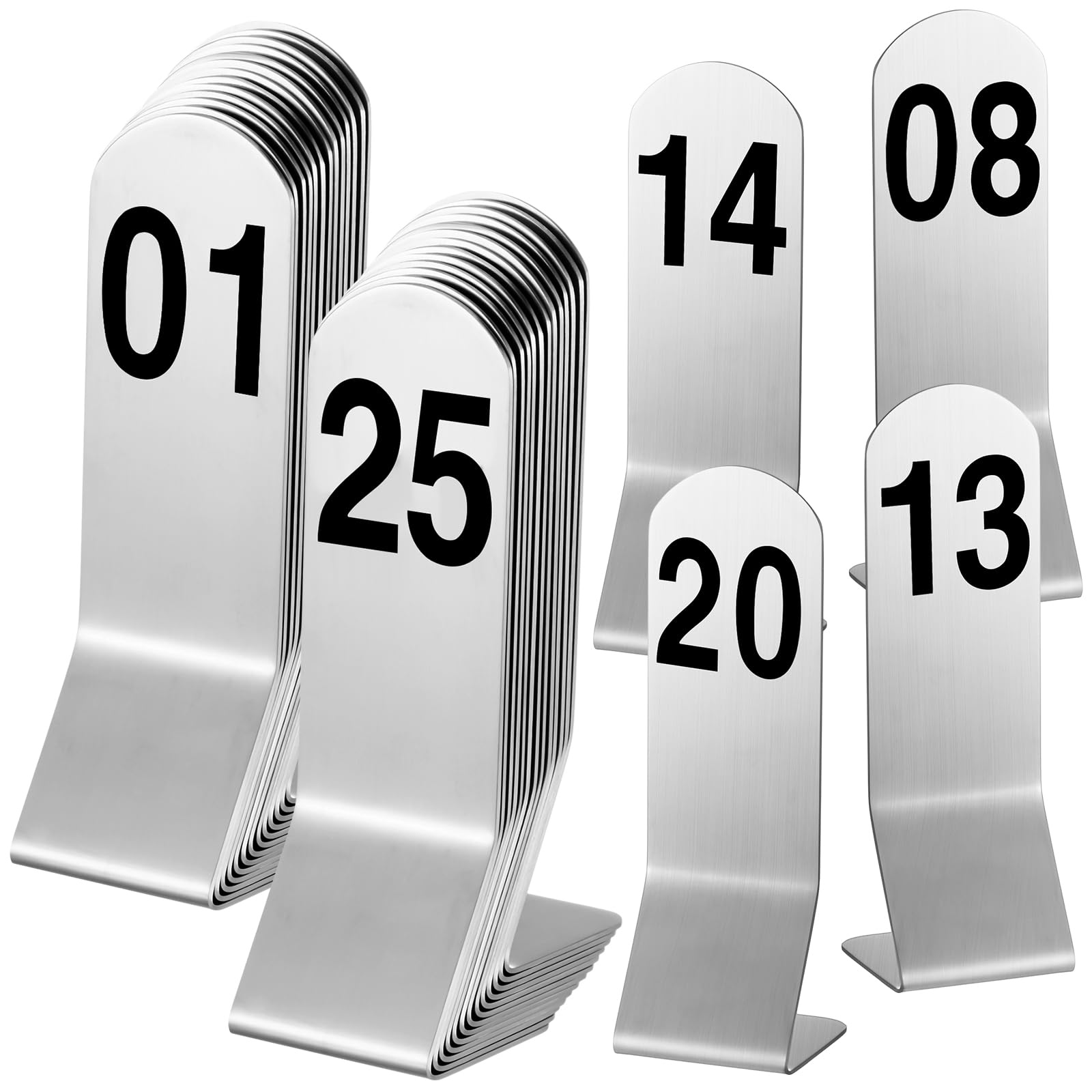 Honeydak 1-25 Table Order Numbers Double Side Stainless Steel Reception Number Stands Signs for Restaurant Wedding Seating Cafes