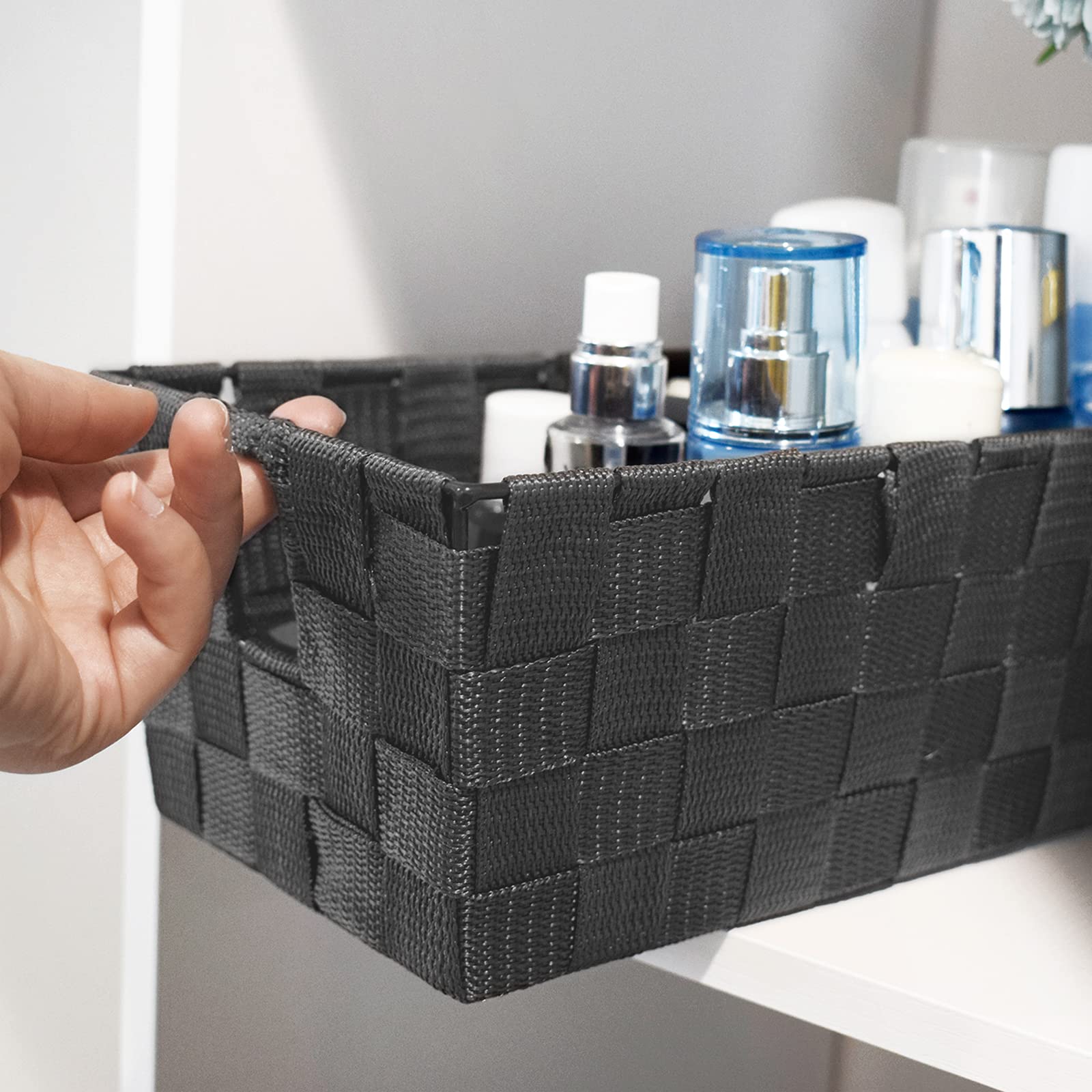 homyfort Woven Shelf Storage Tote Basket Bins Container  Storage Boxes Cube Organizer with Built-in Handles for Bedroom  Office  Closet  Clothes  Kids Room  Nursery 3pk(Grey)