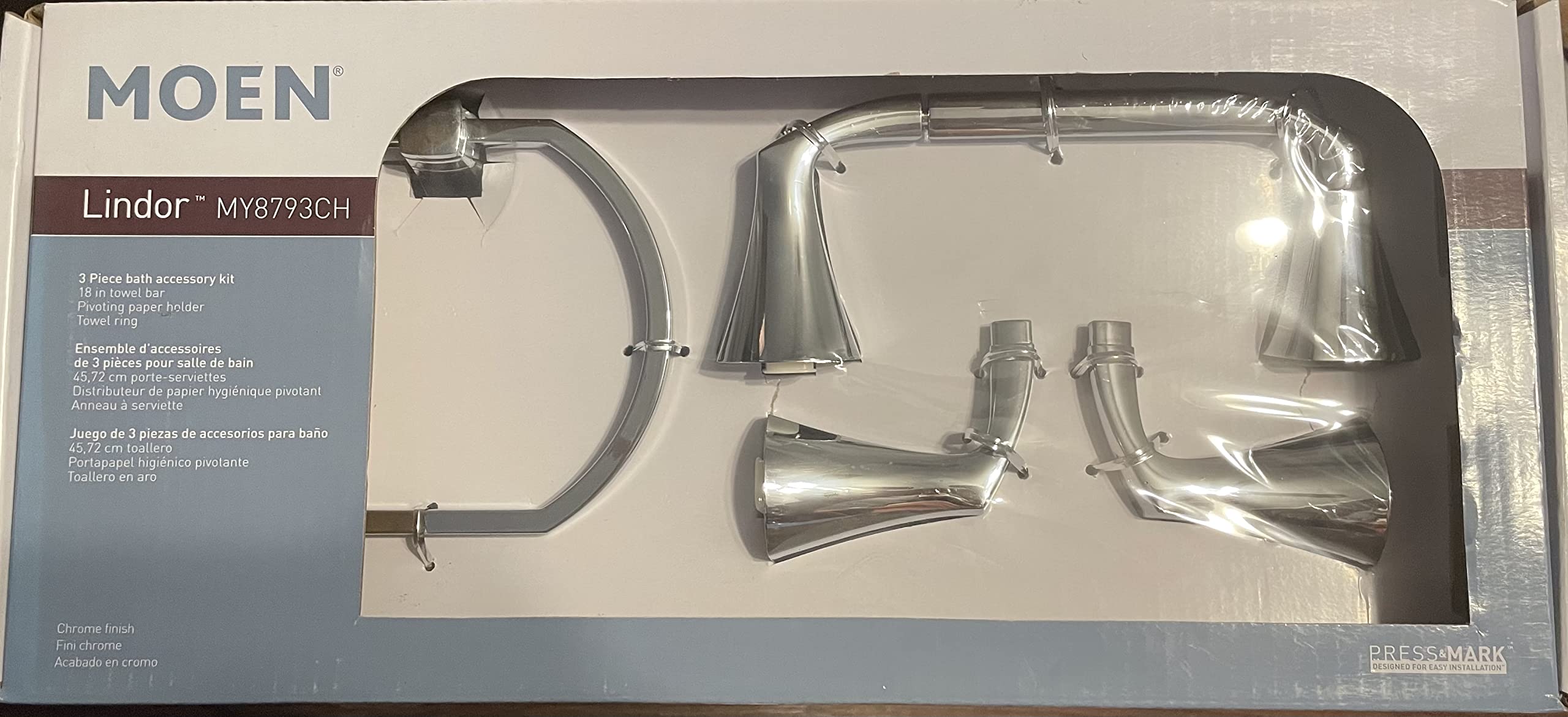 Moen MY8793CH Lindor Chrome pivoting Paper Holder Towel bar Towel Ring Chrome