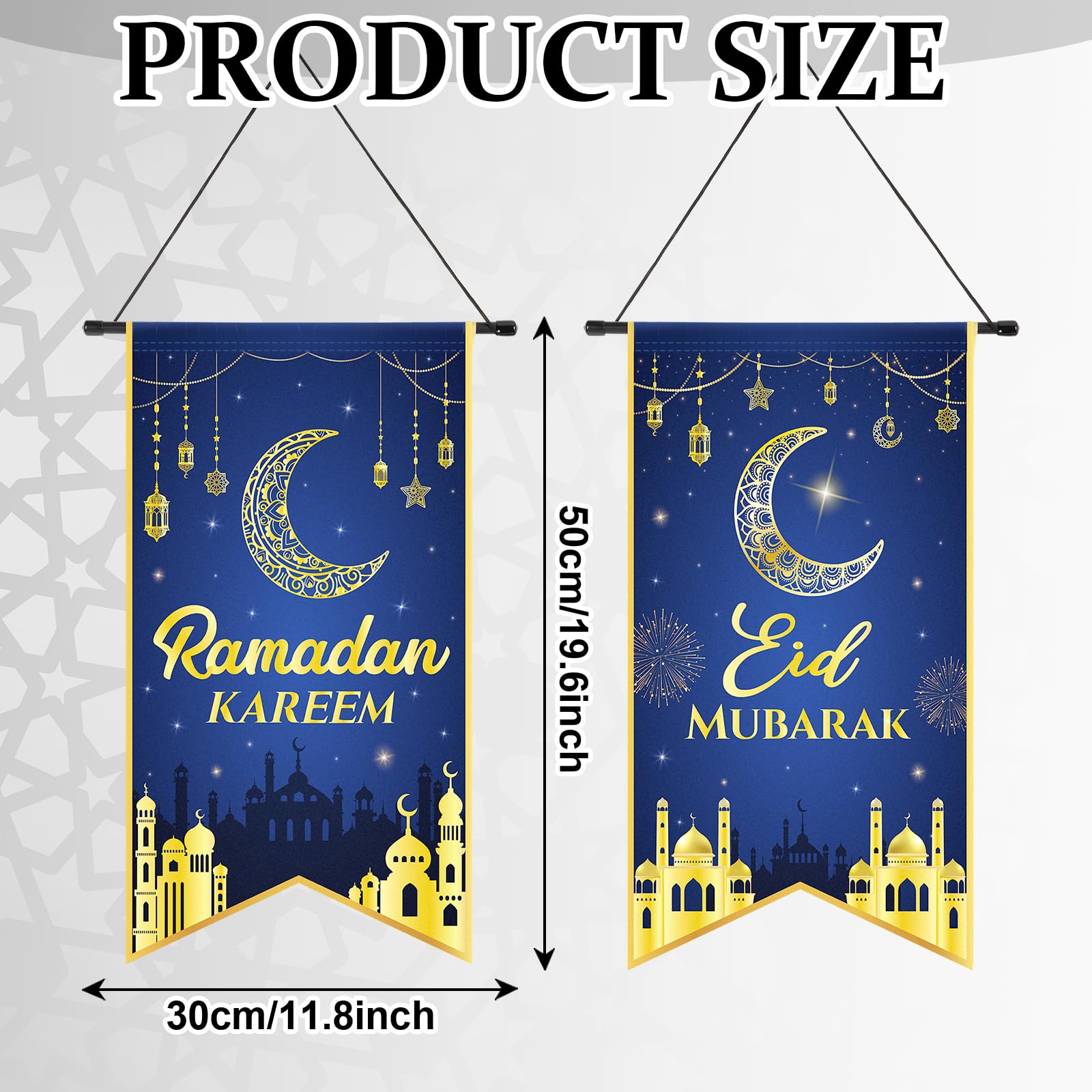 2Pcs Eid Mubarak Decorations Ramadan Kareem Hanging Door Sign Ramadan Mubarak Banner Party Decorations Welcome Wall Banner For P