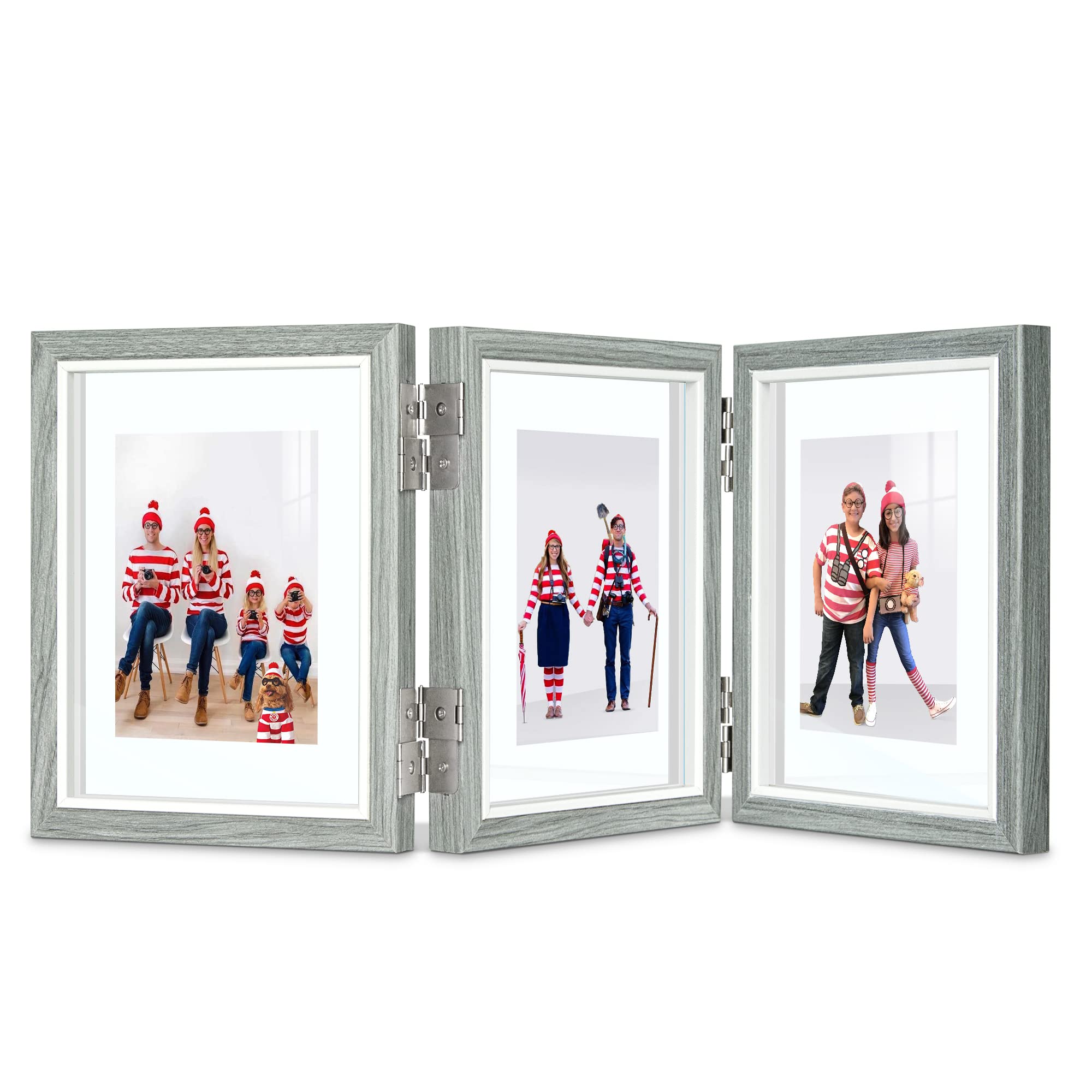 Afuly 7x5 Photo Frames Collage for Wall Multiple Picture Frames fit 6x4, 5x3, 3x3.5 Photo Grey Floating Frame with Double Sided 