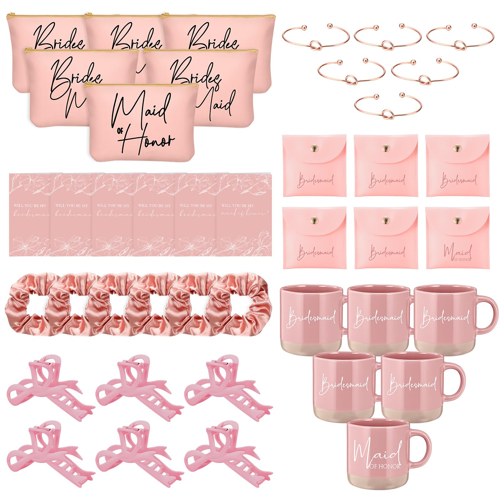 Didaey 42 Pcs 6 Sets Bridesmaid Proposal Gifts Wedding Maid of Honor Gifts Ceramic Coffee Cups Cosmetic Makeup Bags Invited Card