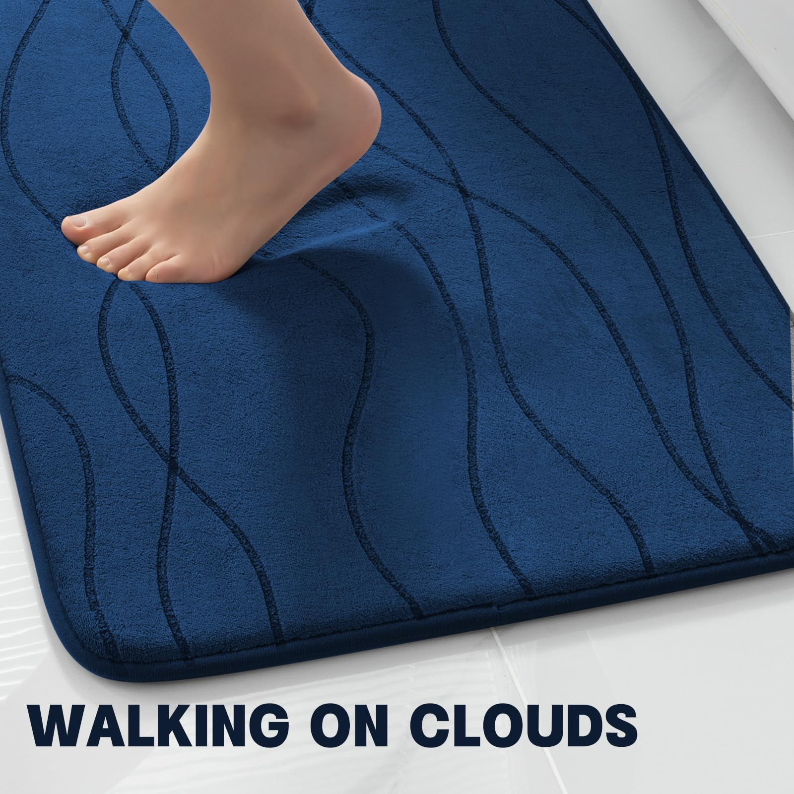 Yihouse Memory Foam Blue Bathroom Rug Sets 5 Piece, Ultra Absorbent Bath Mat For Bathroom - Non-Slip Machine Washable & Dry Quic