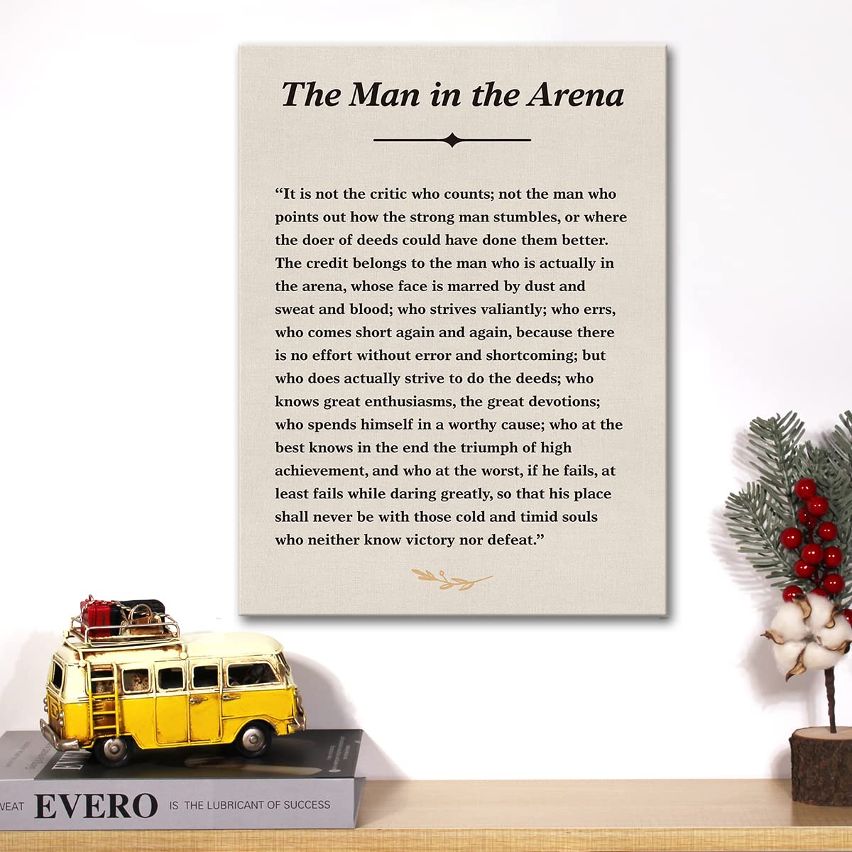 Inspirational Quote Canvas Wall Art The Man In The Arena Canvas Print Positive Theodore Roosevelt Speech Painting Wall Decor Fra