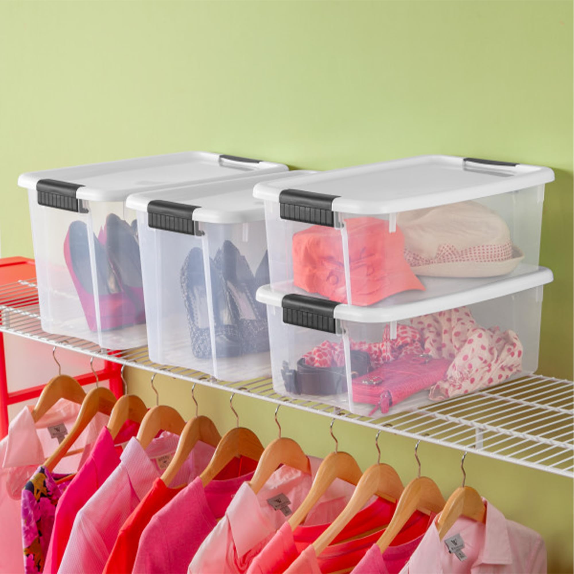 Sterilite 18 Qt Ultra Latch Box  Stackable Storage Bin with Lid  Plastic Container with Heavy Duty Latches to Organize  Clear and White Lid  6-Pack