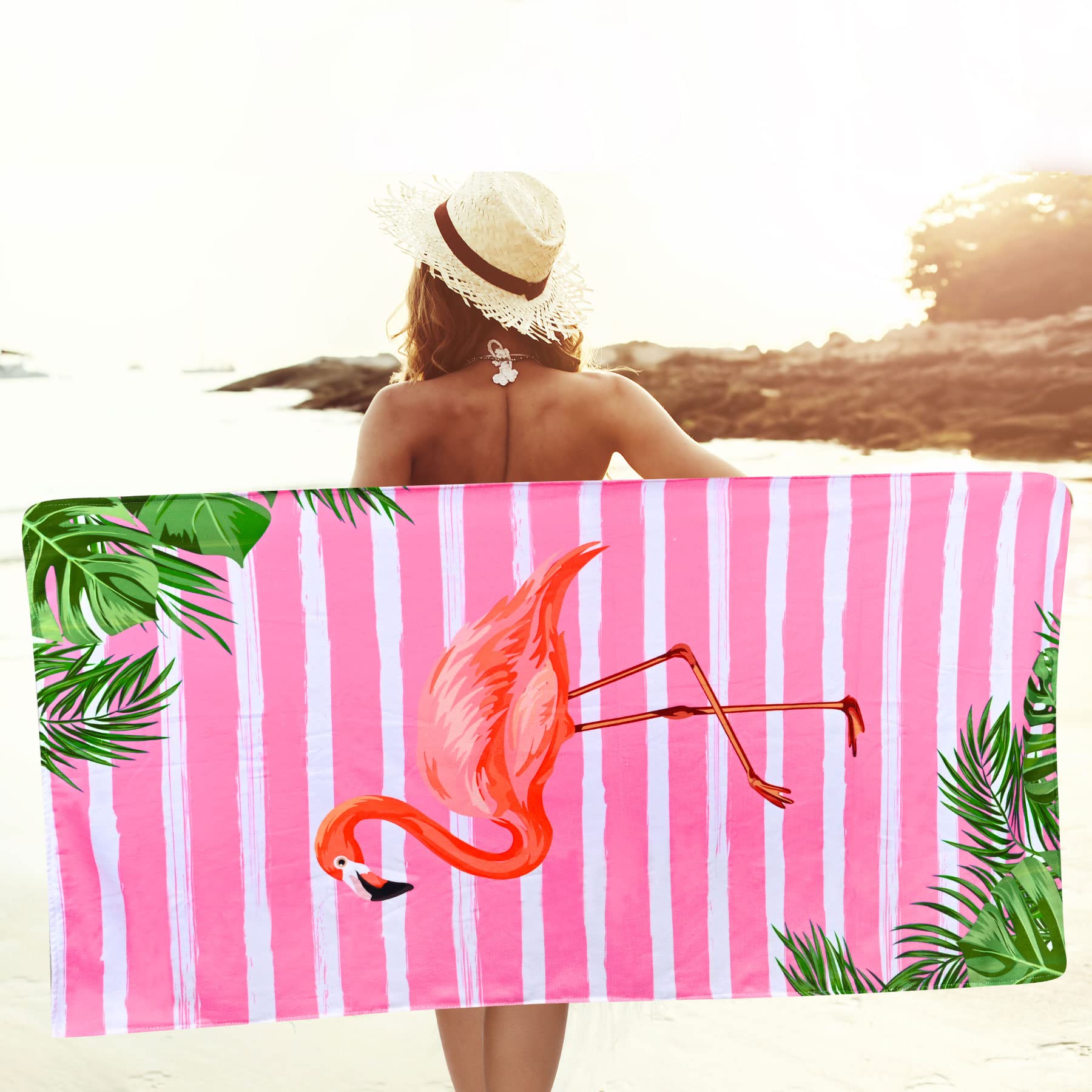 Livilan Pink Flamingo Beach Towel For Girls Kids, Microfiber Thin Soft Bath Swim Pool Yoga Towel 24   X48   , Oversized Quick Dr
