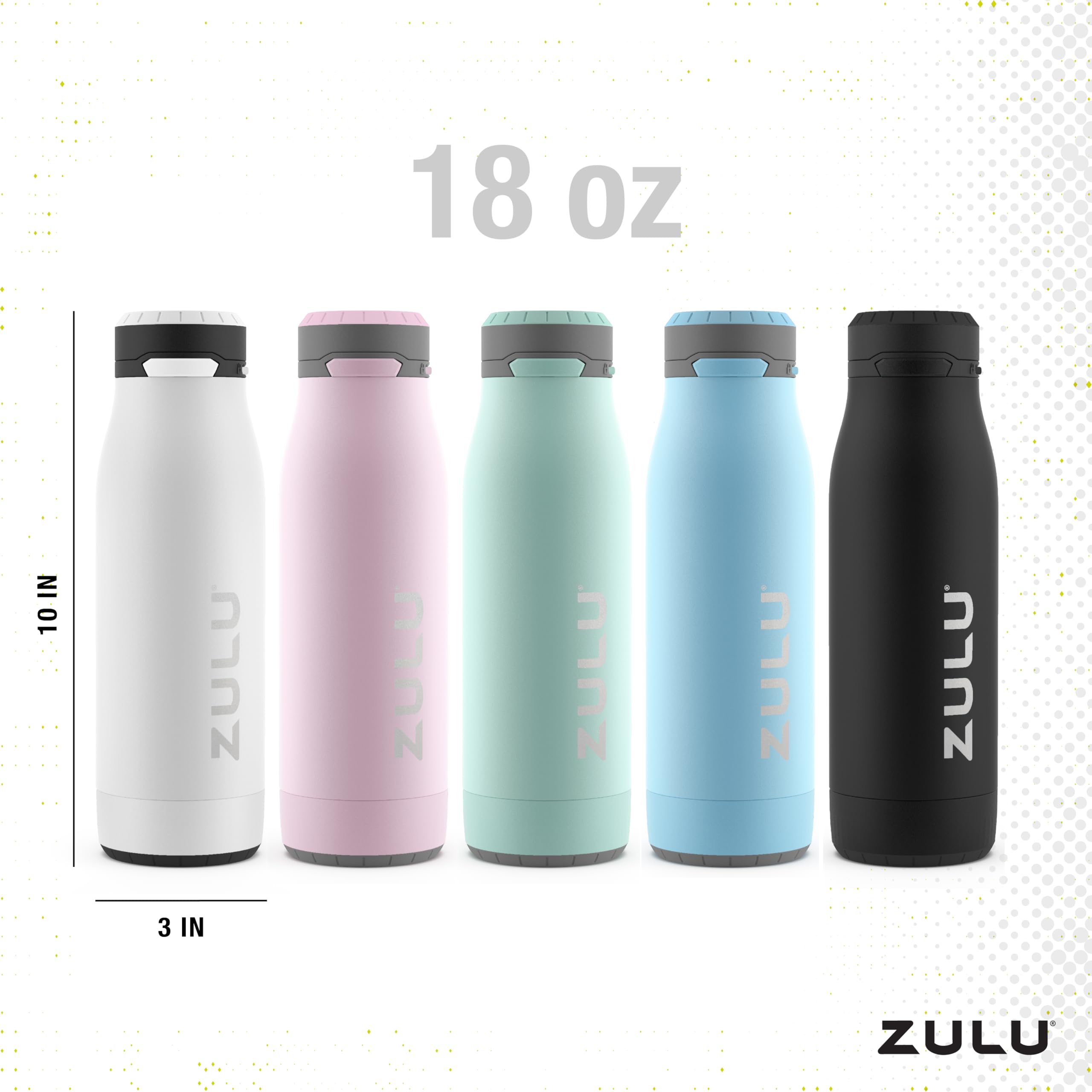 Zulu Ace 18Oz Vacuum Insulated Stainless Steel Water Bottle With Chug Spout, Leak-Proof Locking Lid And Removable Base For Schoo