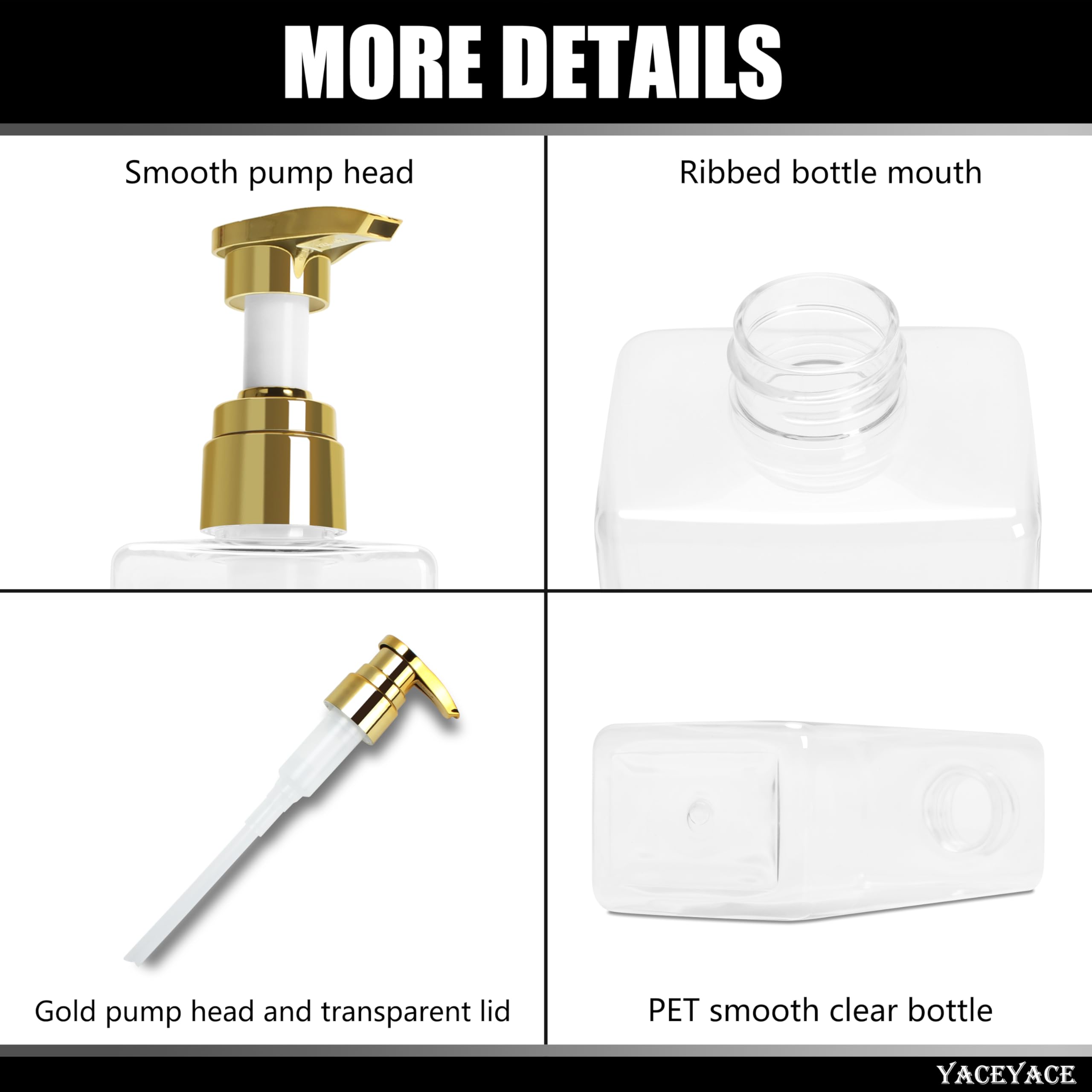 Shampoo Dispenser Bottles With Gold Pump, Yaceyace 16.9Oz Set Of 3 Clear Shampoo And Conditioner Dispenser, Mordern Shower Bottl